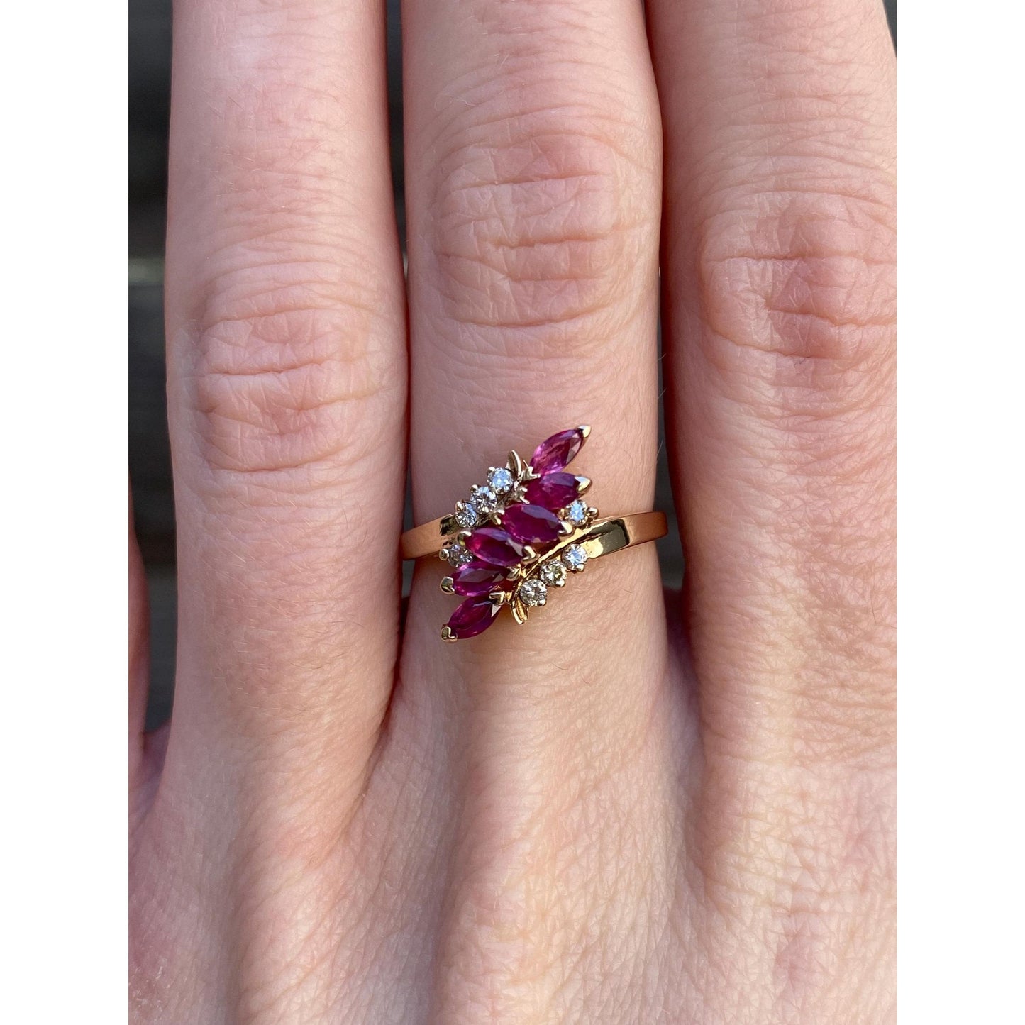 Vintage Solid 14k Yellow Gold Pink Spinel Diamond Twist Ring - Size 6