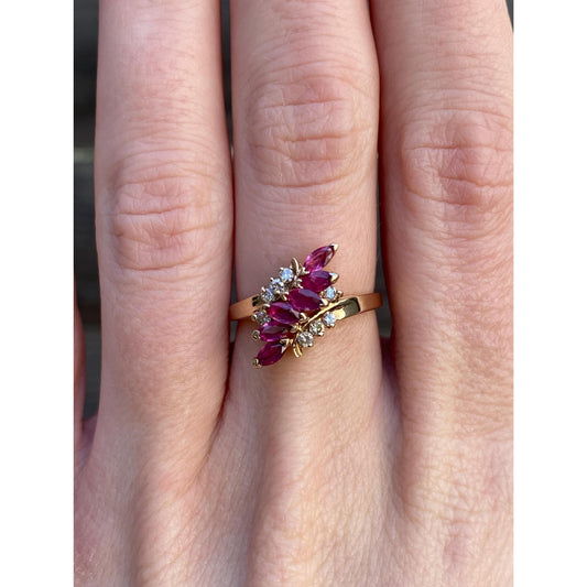 Vintage Solid 14k Yellow Gold Pink Spinel Diamond Twist Ring - Size 6