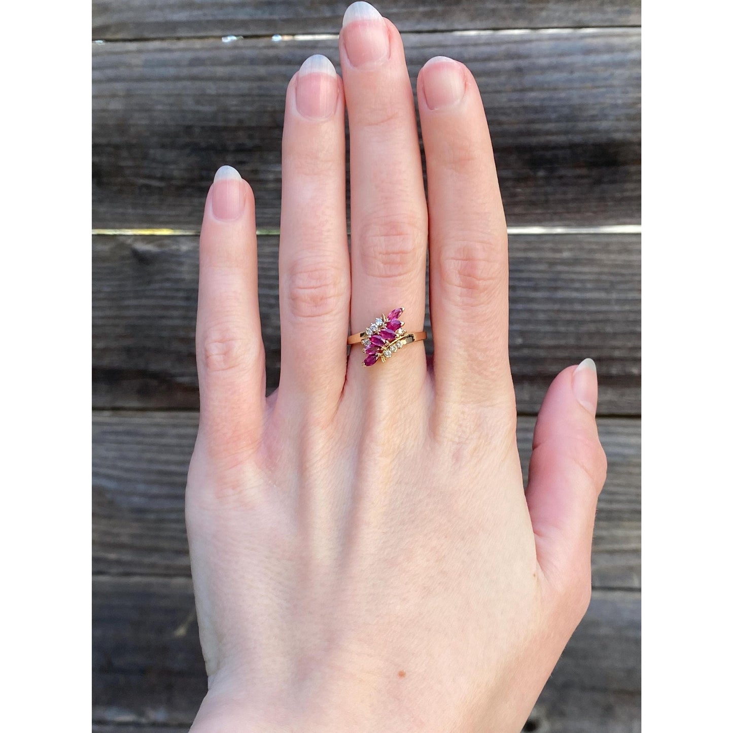 Vintage Solid 14k Yellow Gold Pink Spinel Diamond Twist Ring - Size 6