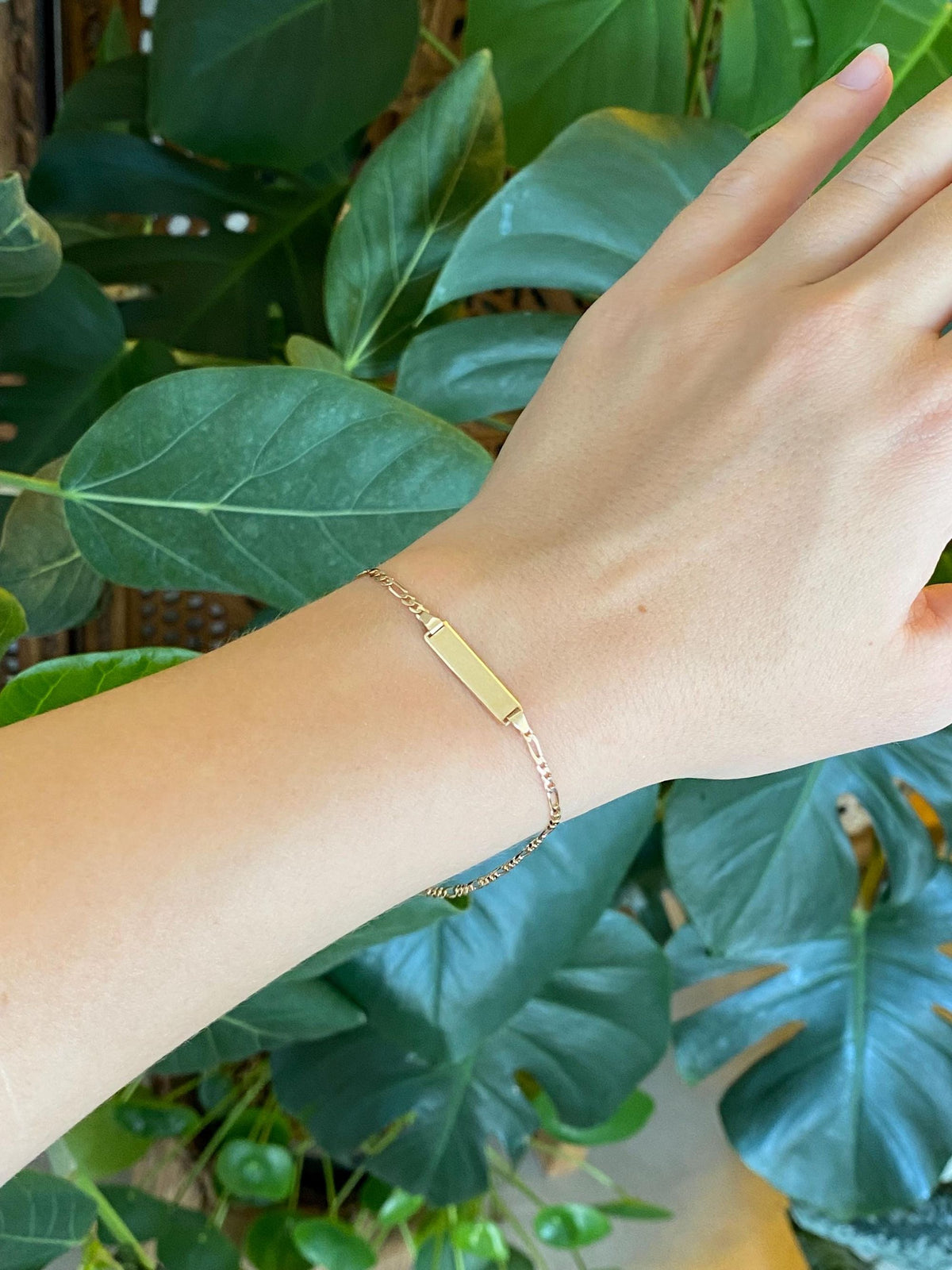 Vintage Solid 14k Yellow Gold Figaro Link ID Bracelet - 8 inches