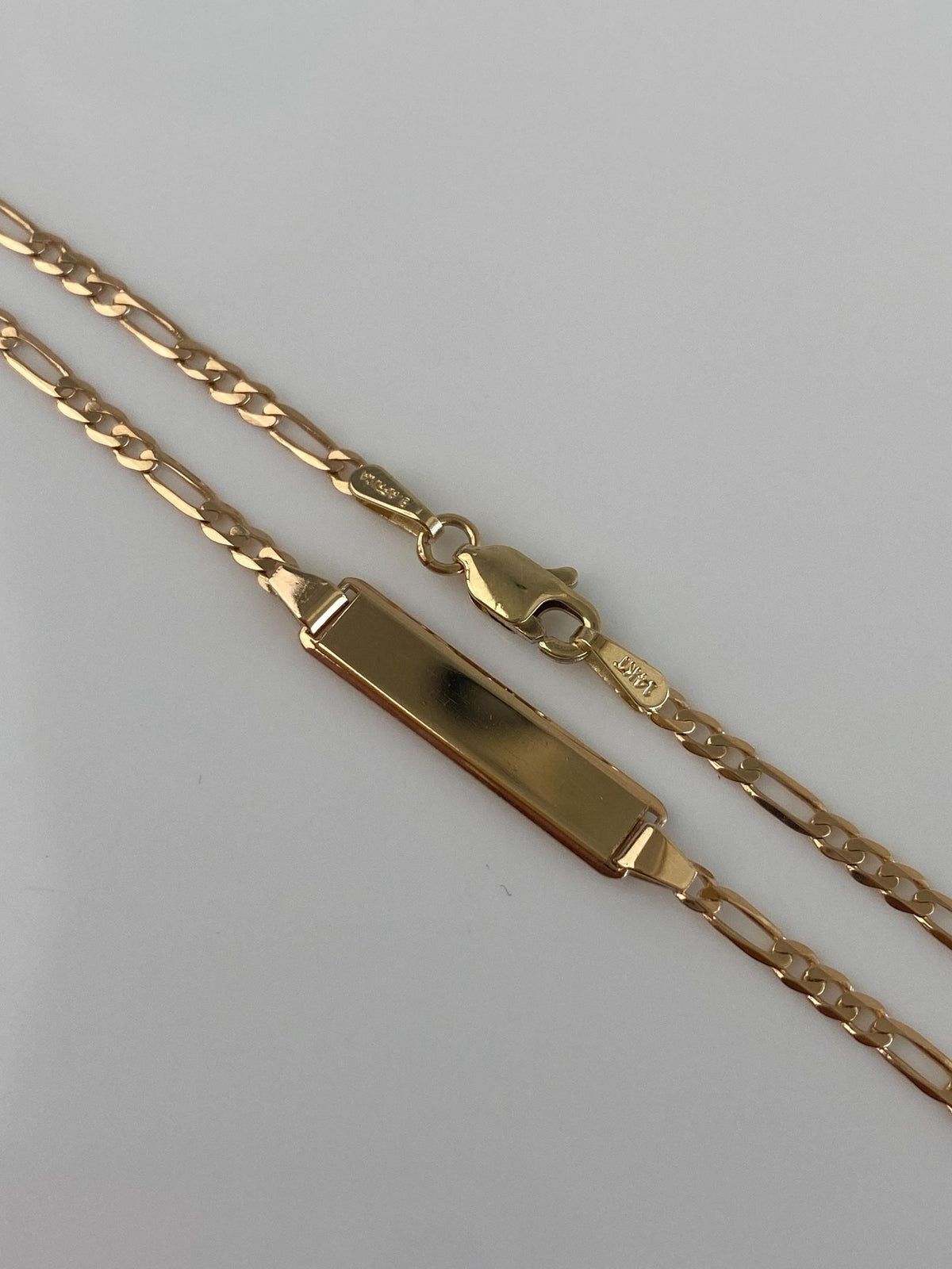 Vintage Solid 14k Yellow Gold Figaro Link ID Bracelet - 8 inches
