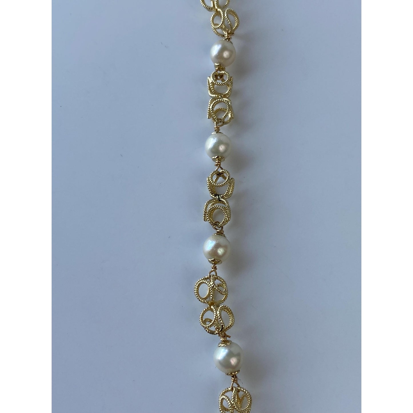 Vintage Solid 14k Yellow Gold Pearl Fancy Link Bracelet - 7.5 inches