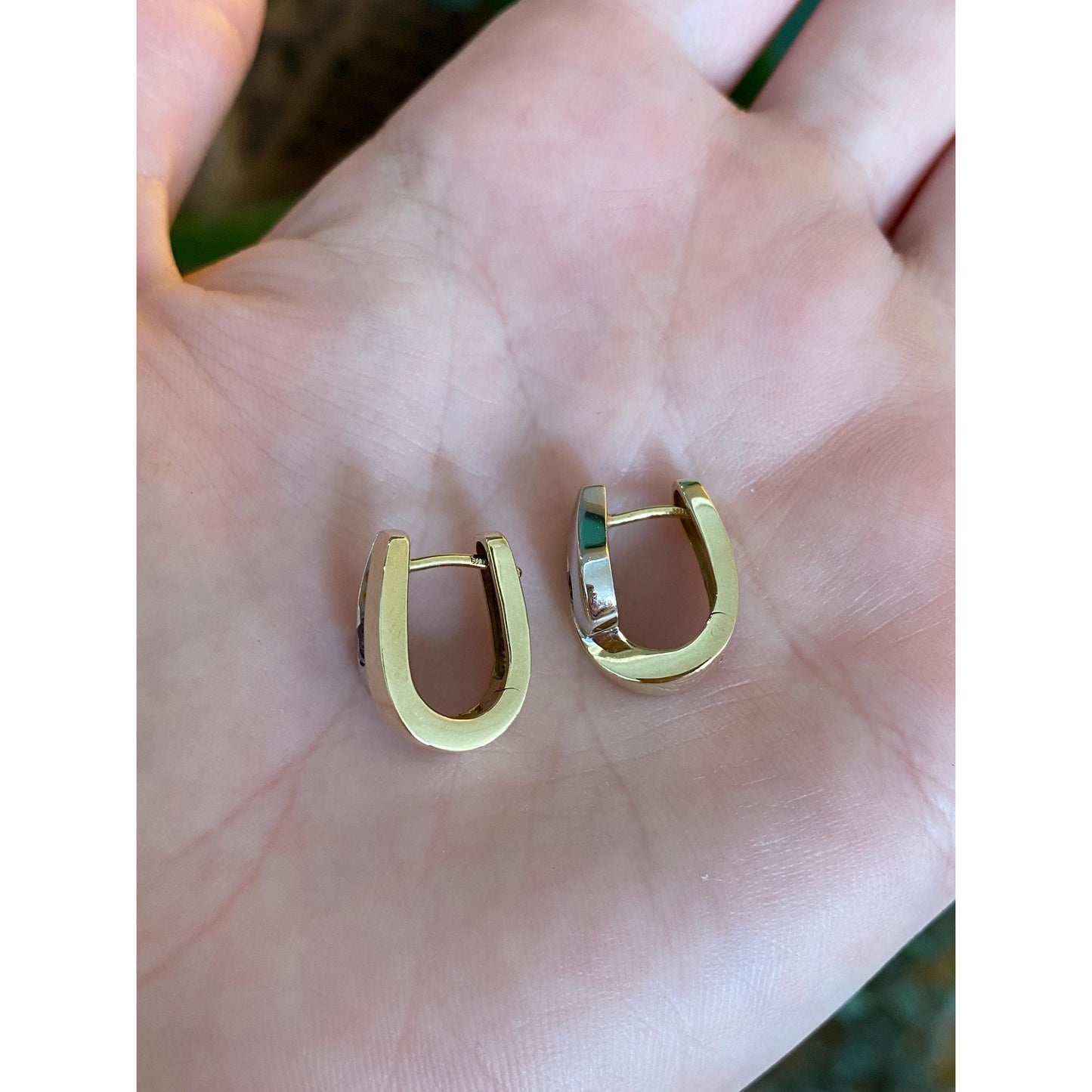 Vintage Solid 14k White & Yellow Gold Amethyst Hoop Earrings