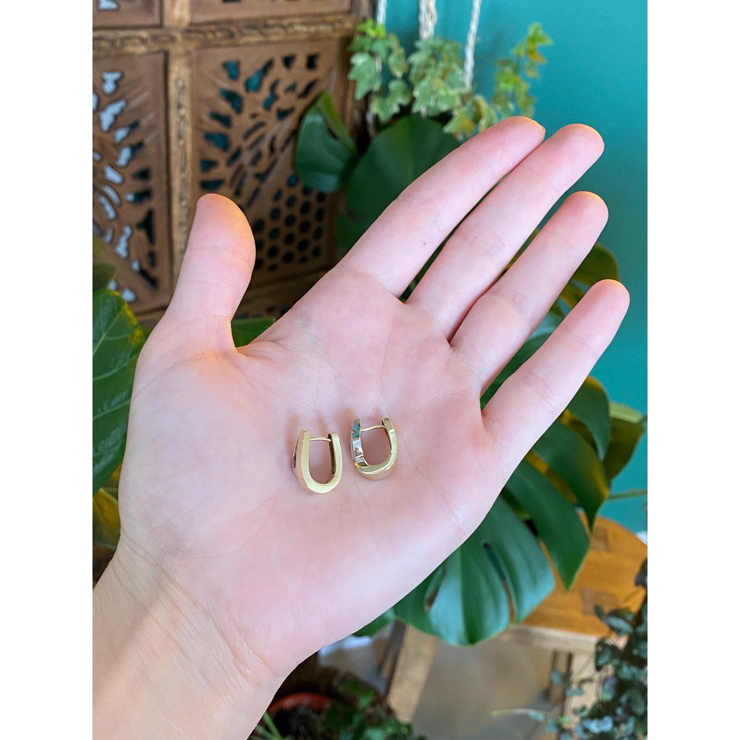 Vintage Solid 14k White & Yellow Gold Amethyst Hoop Earrings