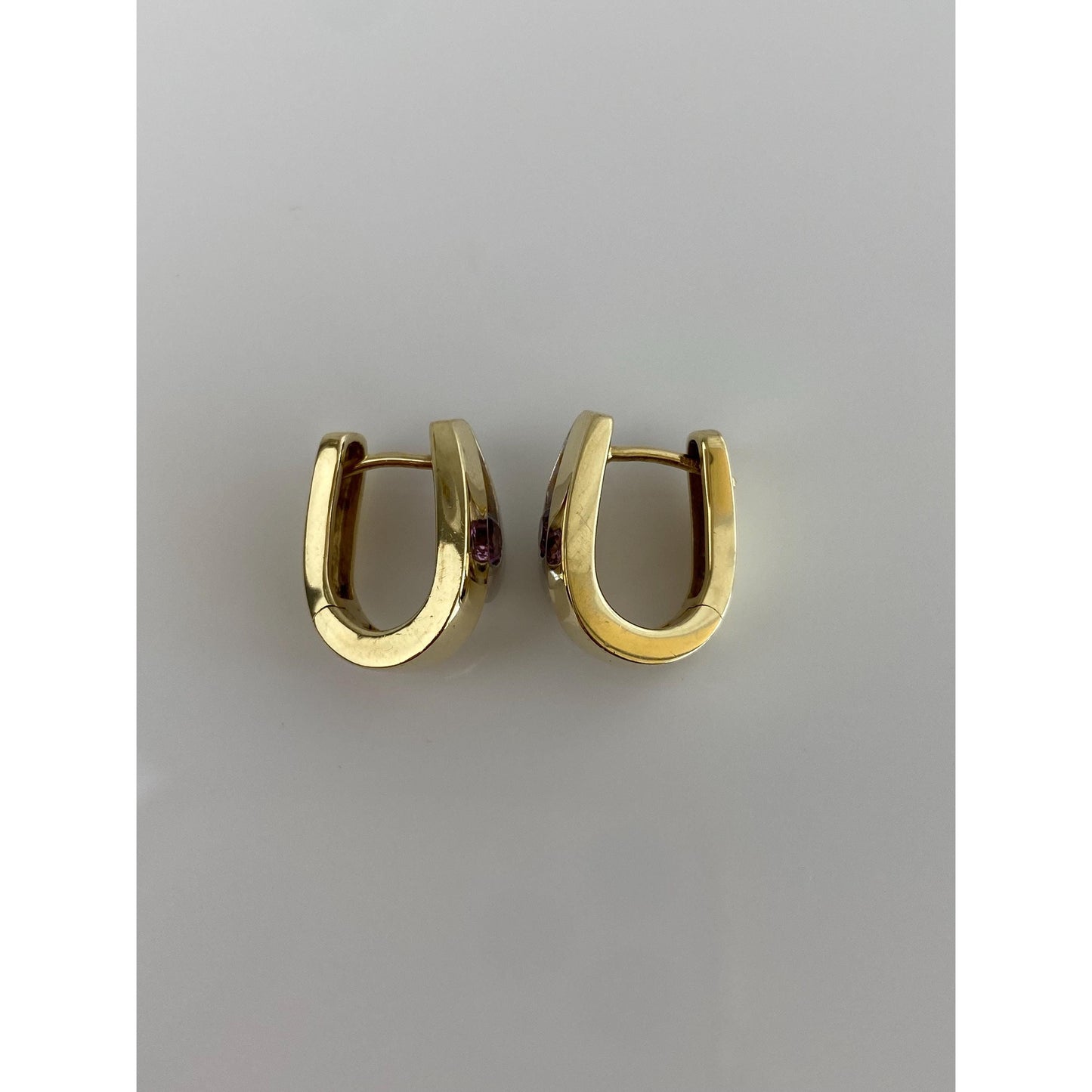 Vintage Solid 14k White & Yellow Gold Amethyst Hoop Earrings