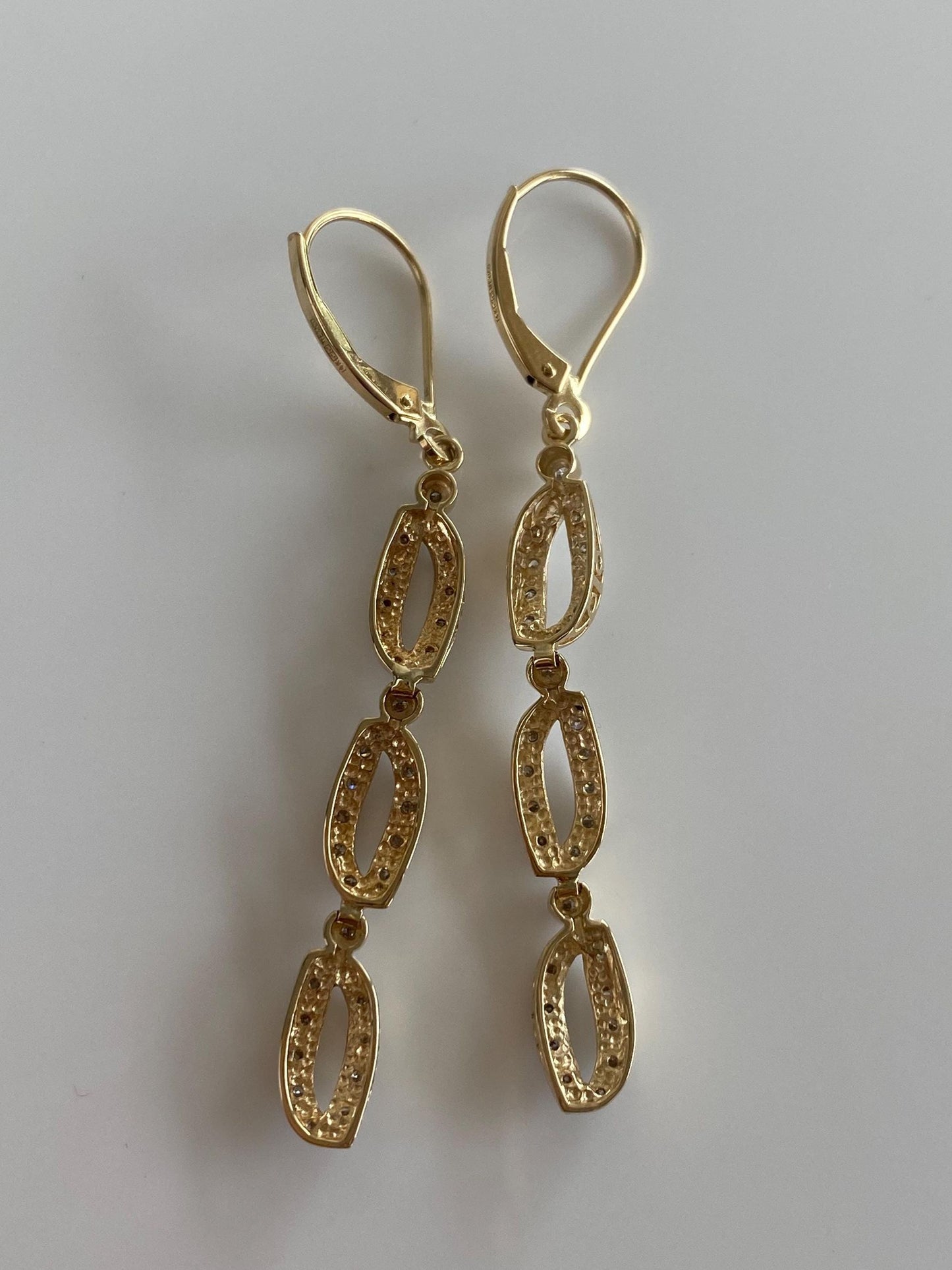 Vintage Solid 14k White & Yellow Gold Diamond Dangle Earrings