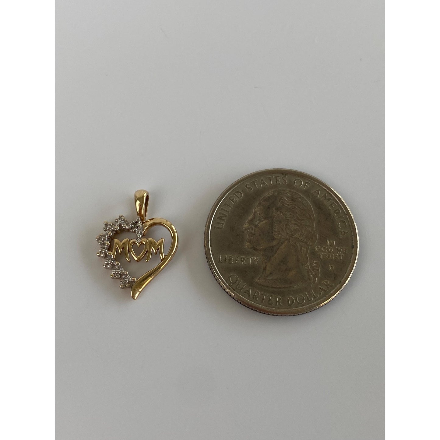 Solid 10k Yellow Gold Clear Sapphire 'Mom' Heart Charm