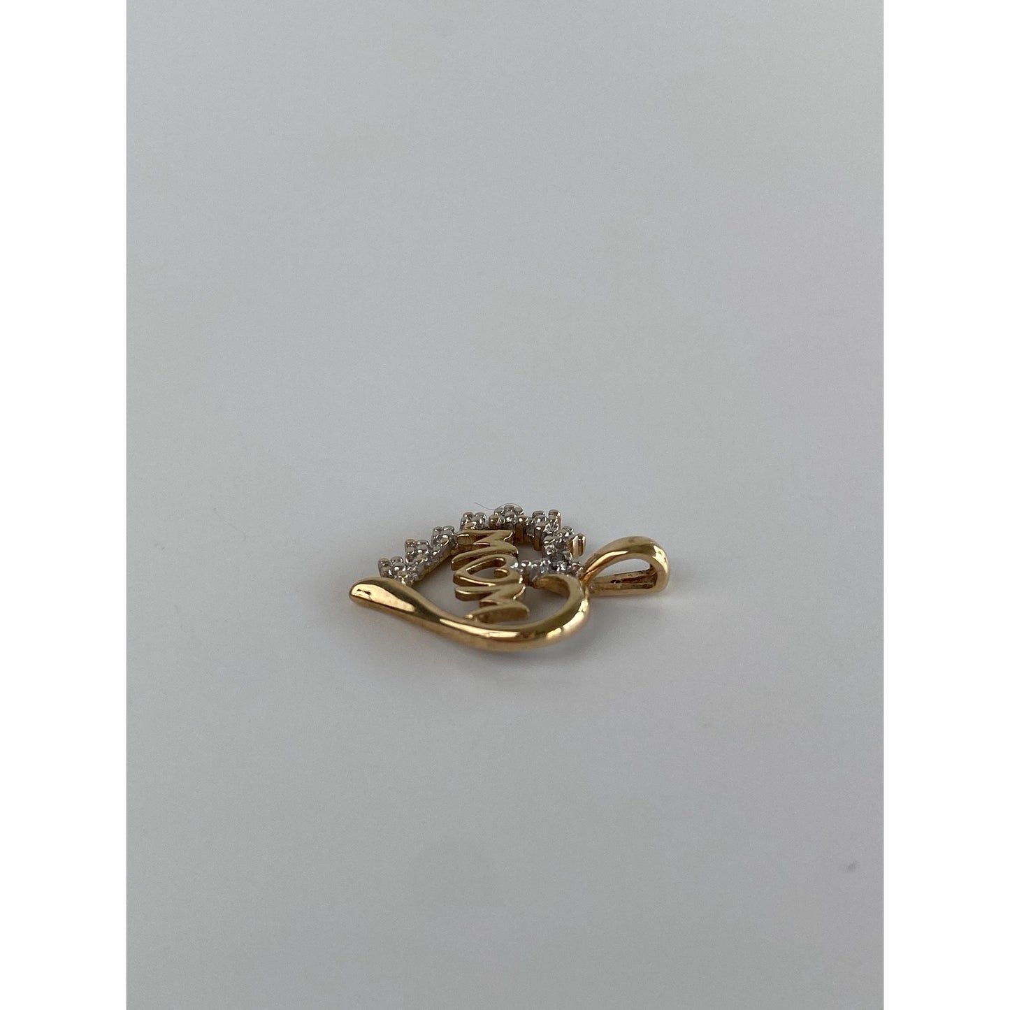 Solid 10k Yellow Gold Clear Sapphire 'Mom' Heart Charm