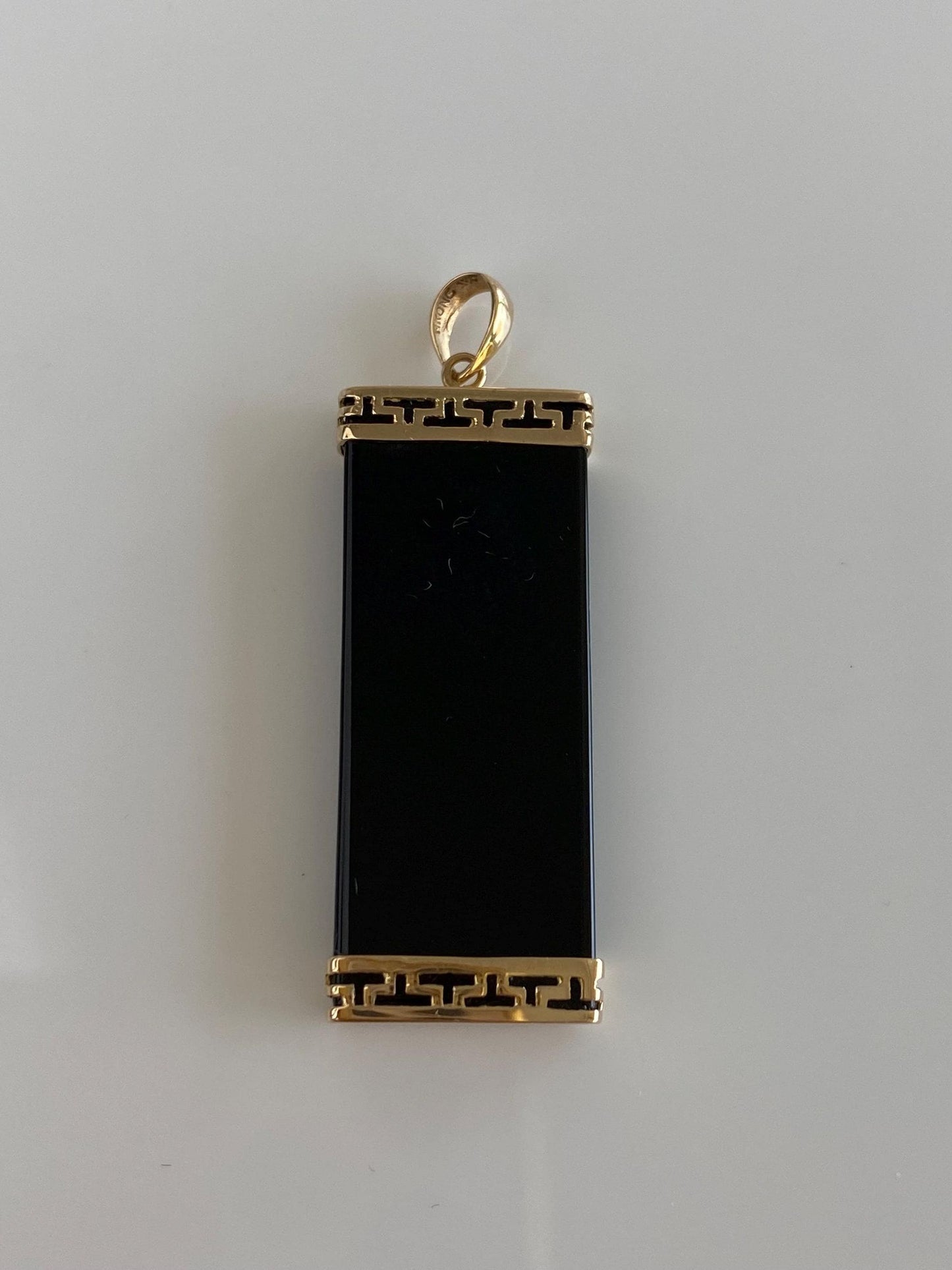 Vintage Solid 14k Yellow Gold Black Onyx Chinese Characters Charm