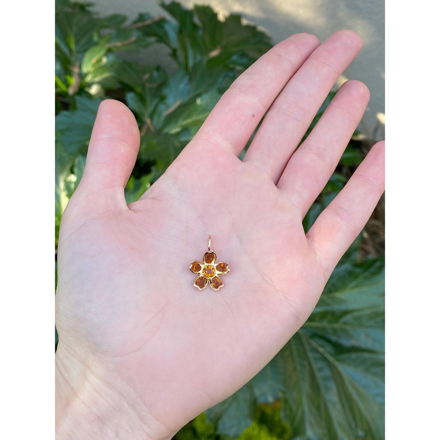 Vintage Solid 14k Rosey Gold Citrine Flower Charm