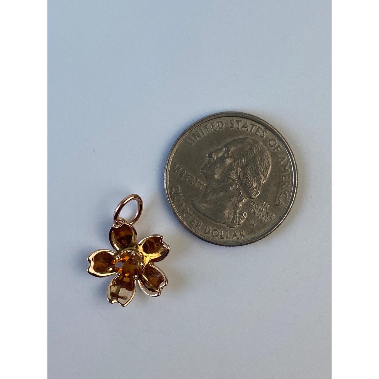 Vintage Solid 14k Rosey Gold Citrine Flower Charm