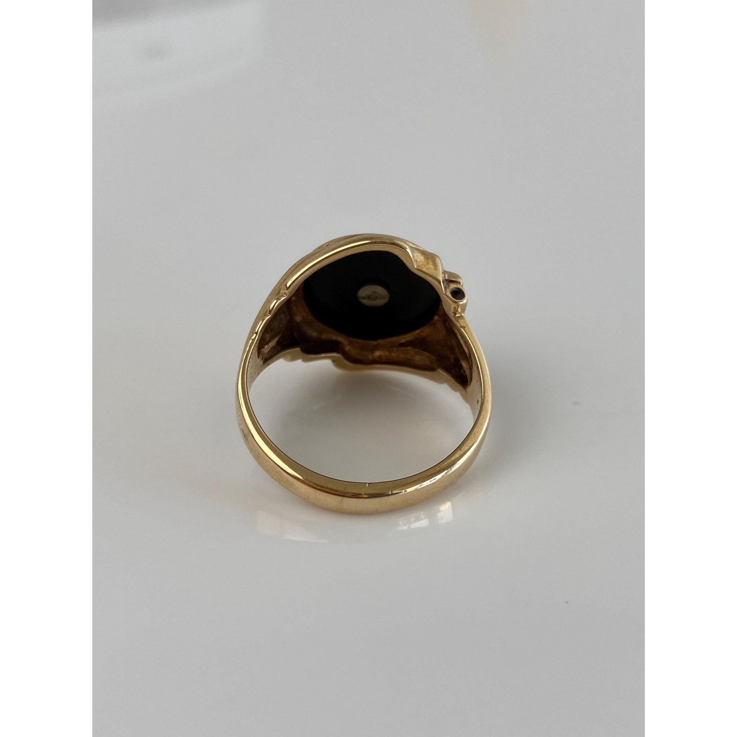 Vintage Solid 10k Yellow Gold Onyx Initial 'A' Ring - Size 11