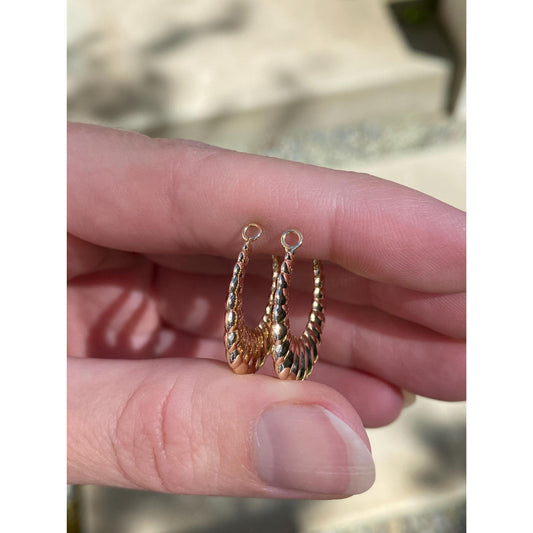 Vintage 14k Yellow Gold Scalloped Hoop Earring Jackets