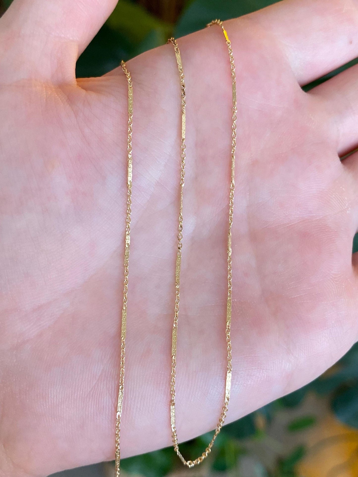 Vintage Solid 14k Yellow Gold Rolo Flat Bar Link Chain Necklace - 15.25 inches