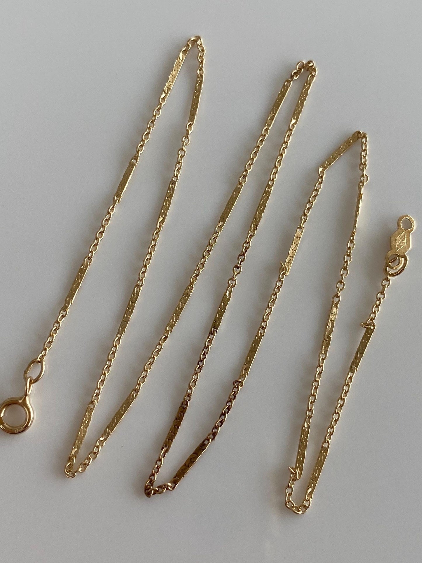 Vintage Solid 14k Yellow Gold Rolo Flat Bar Link Chain Necklace - 15.25 inches