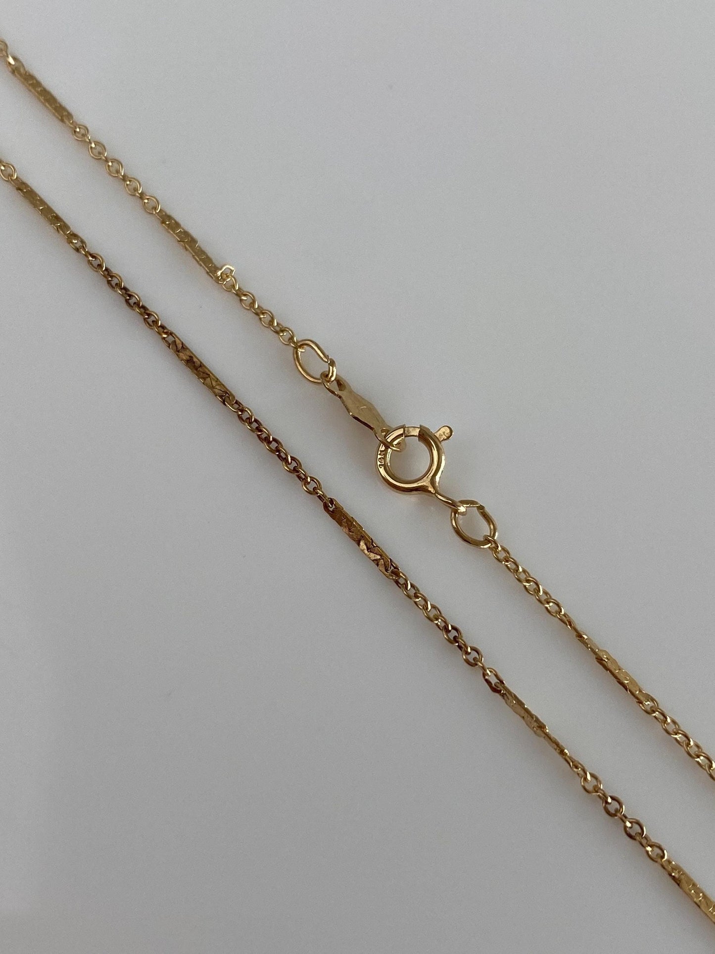 Vintage Solid 14k Yellow Gold Rolo Flat Bar Link Chain Necklace - 15.25 inches
