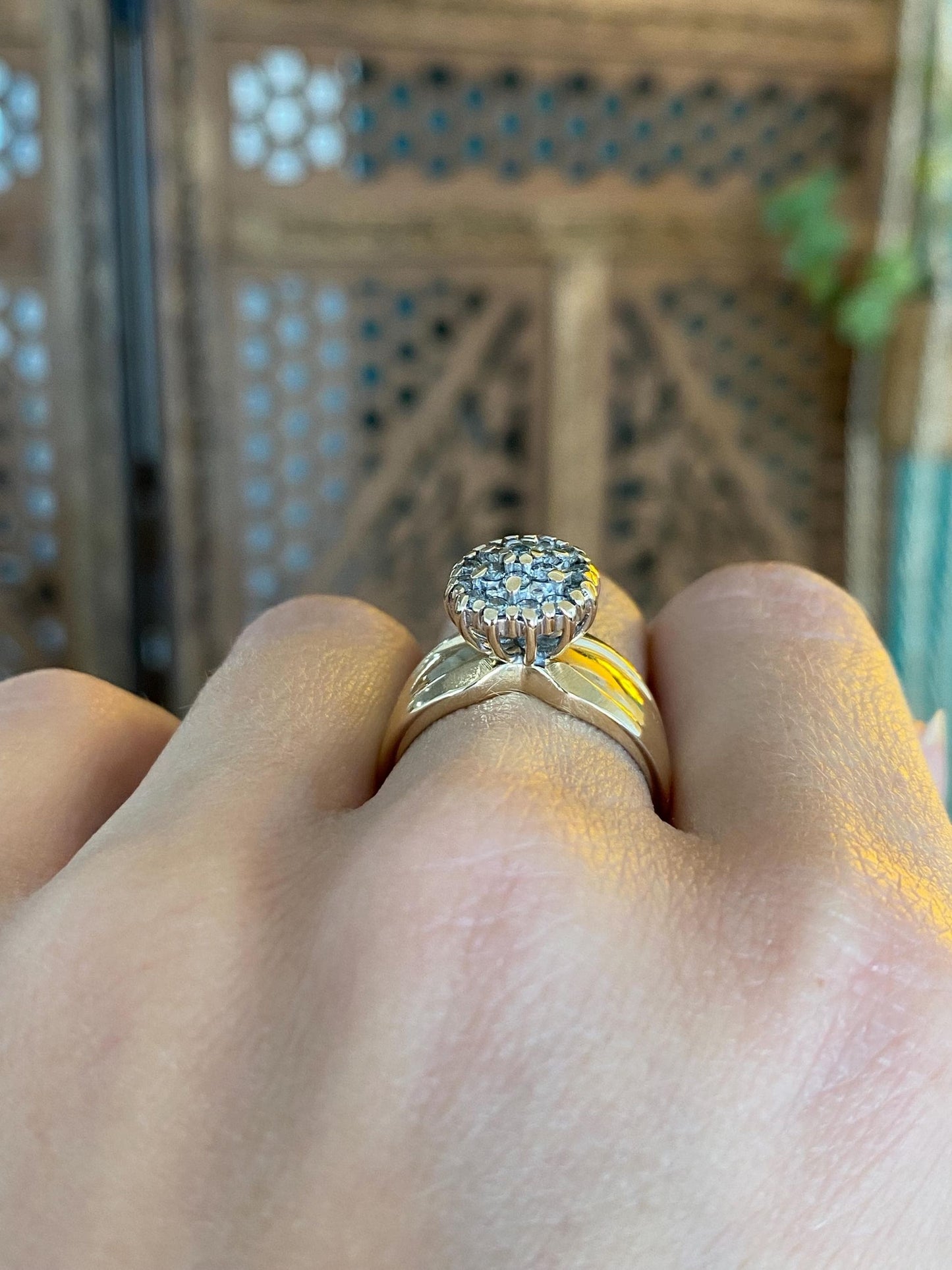 Vintage Solid 14k Yellow Gold Diamond Cluster Ring - Size 8