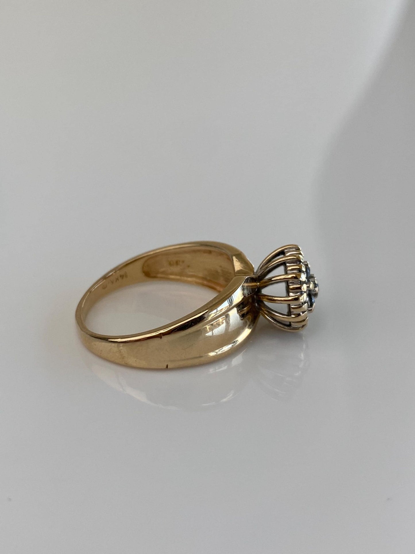 Vintage Solid 14k Yellow Gold Diamond Cluster Ring - Size 8
