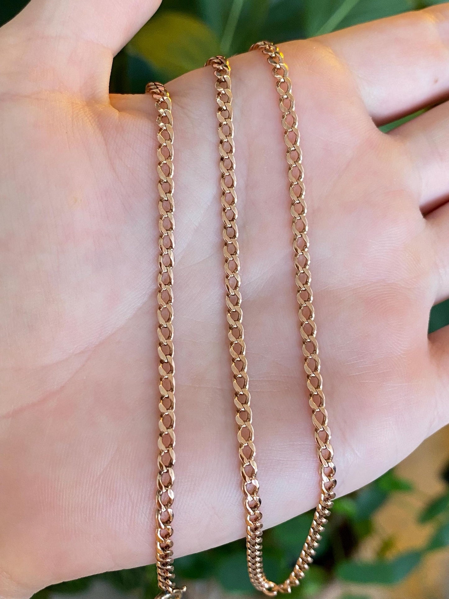 Vintage Solid 9k Rose Gold Elongated Curb Chain Necklace - 21.25 inches