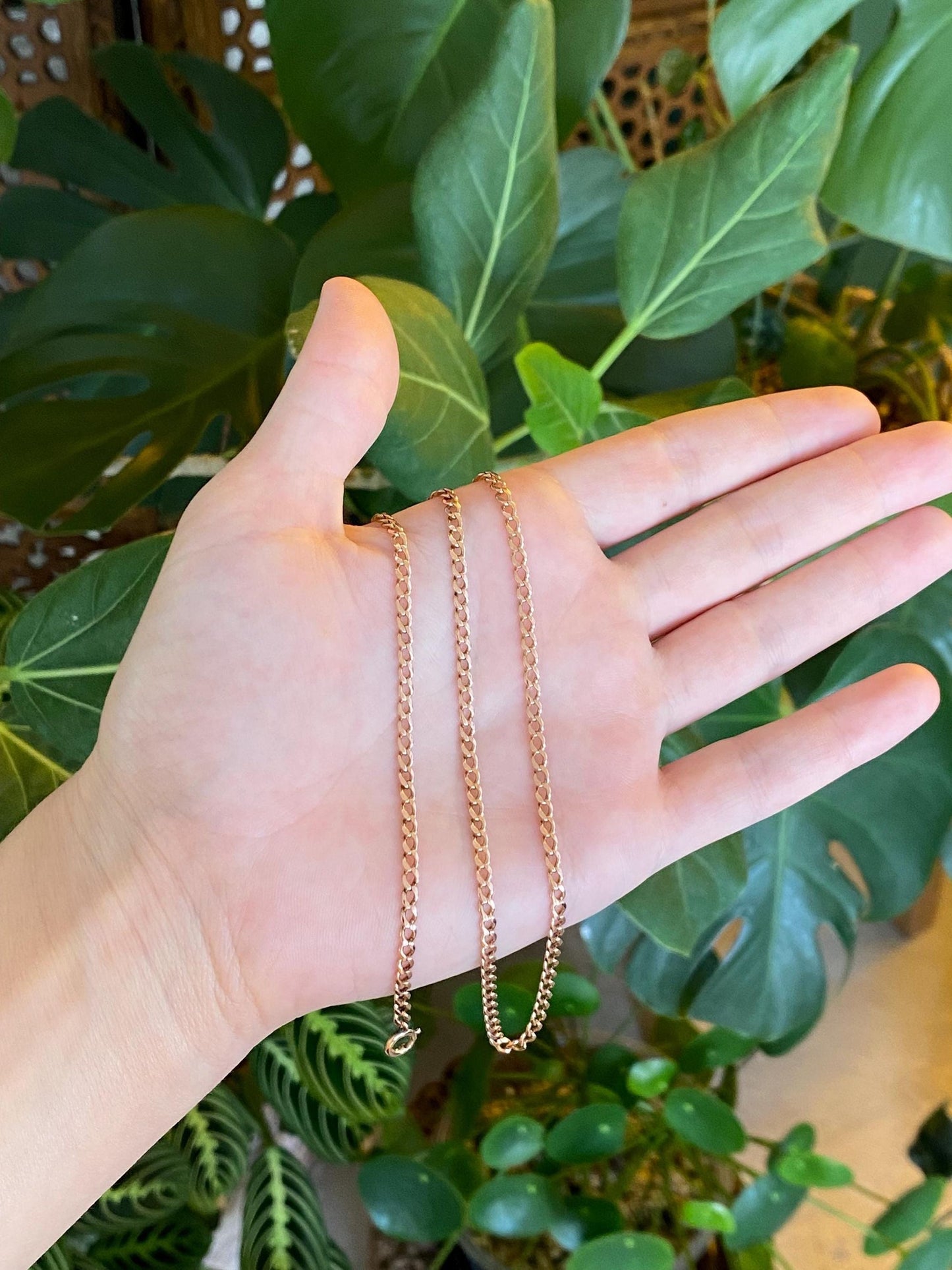 Vintage Solid 9k Rose Gold Elongated Curb Chain Necklace - 21.25 inches