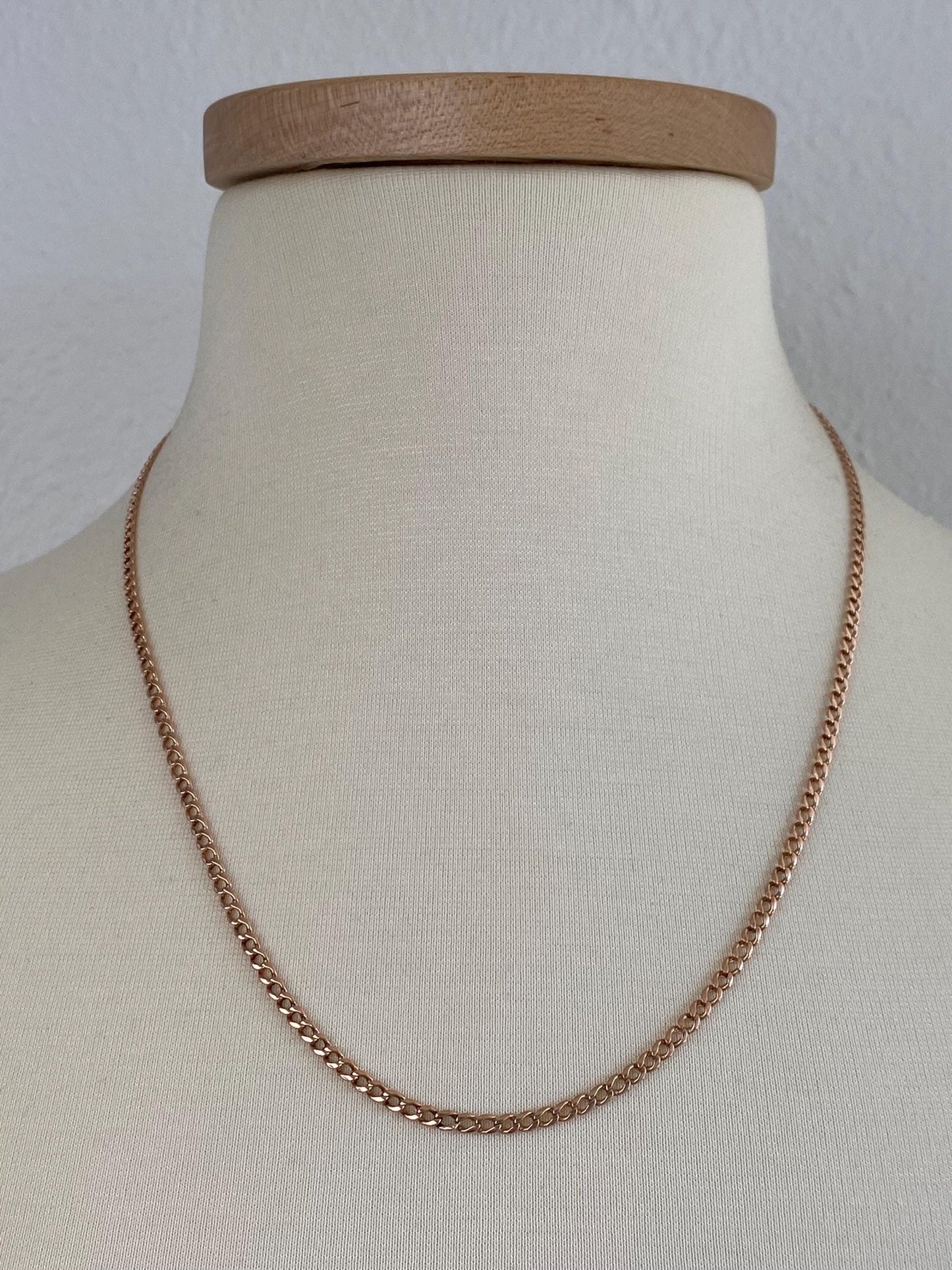Vintage Solid 9k Rose Gold Elongated Curb Chain Necklace - 21.25 inches