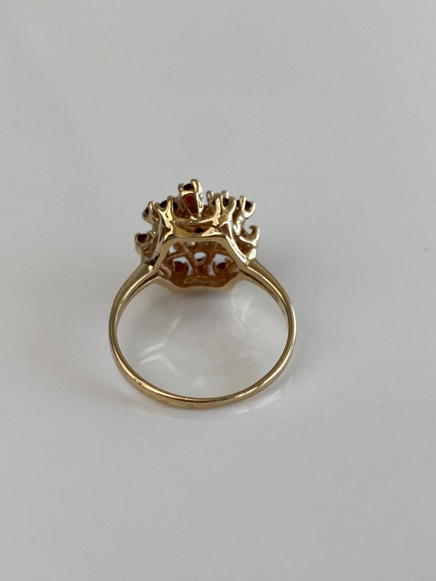 Vintage Solid 10k Yellow Gold Opal Garnet Cluster Ring - Size 9