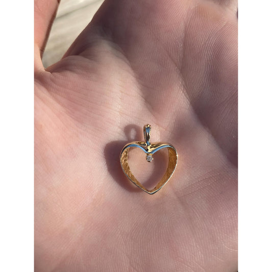 Vintage Solid 14k Yellow Gold Diamond Open Heart Charm