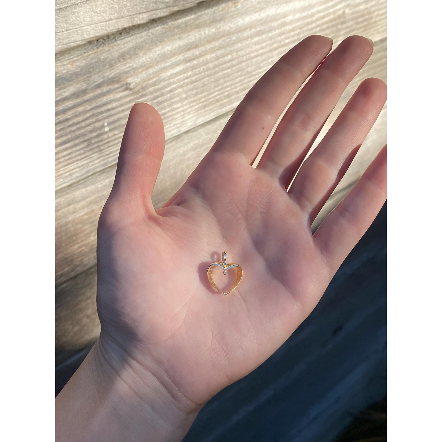 Vintage Solid 14k Yellow Gold Diamond Open Heart Charm