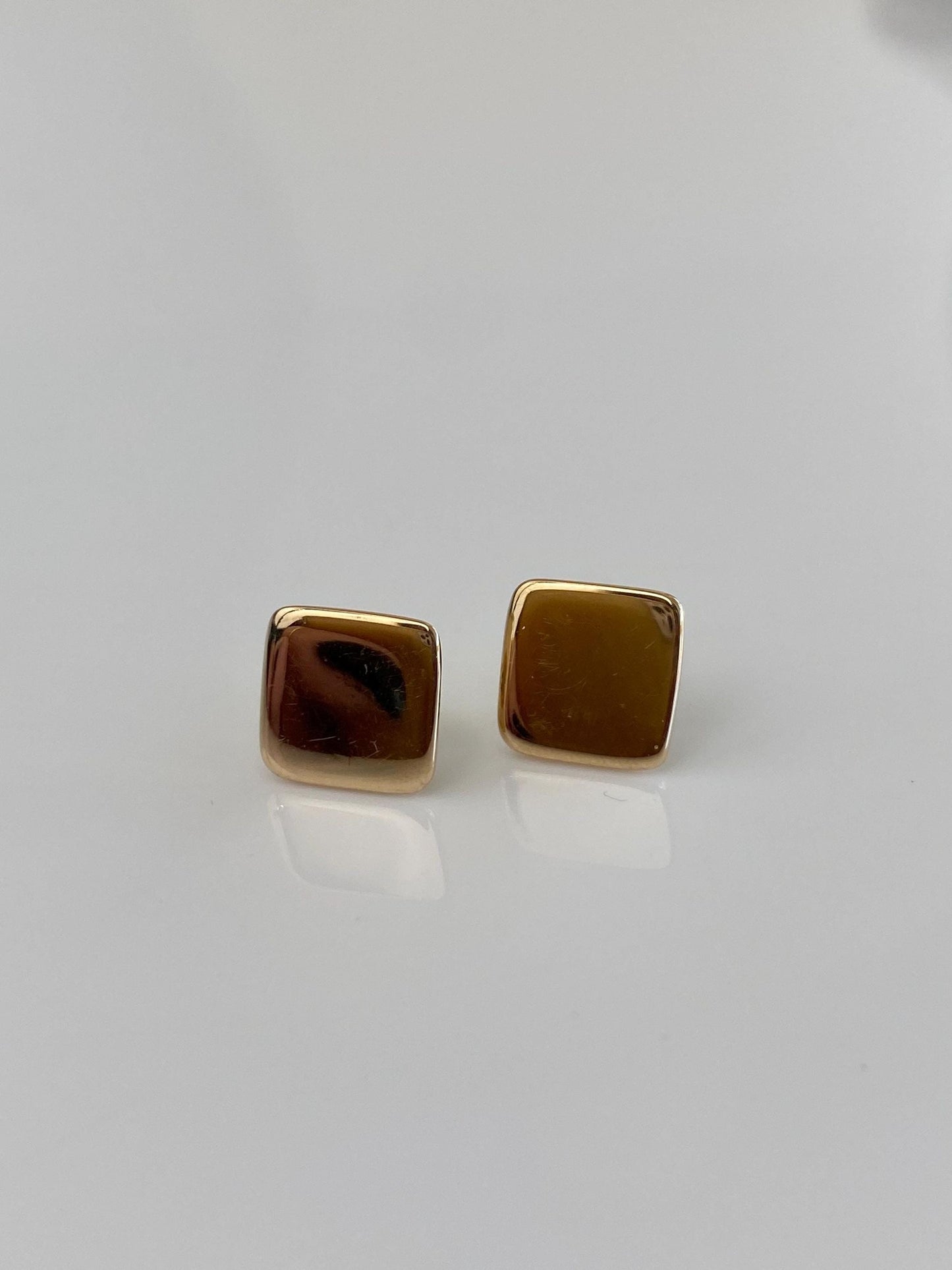 Vintage Solid 14k Yellow Gold Square Stud Earrings