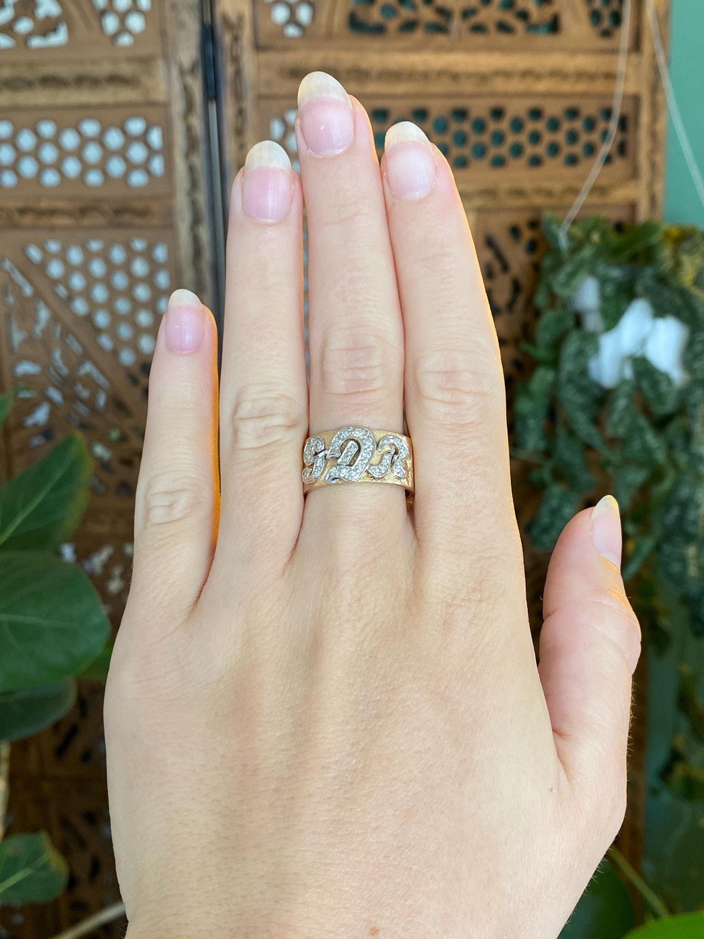 Vintage Solid 14k White & Yellow Gold Diamonds Initials 'SDR' Ring - Size 8.5