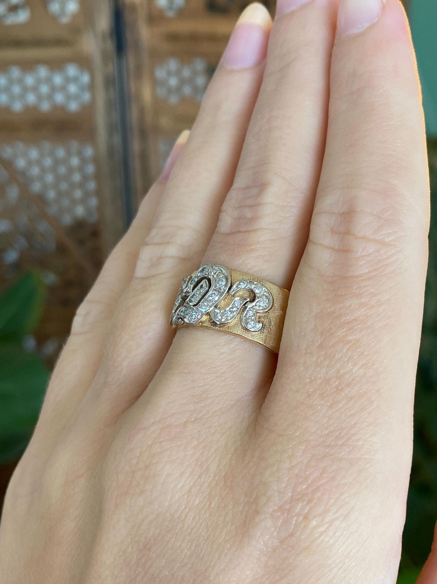 Vintage Solid 14k White & Yellow Gold Diamonds Initials 'SDR' Ring - Size 8.5
