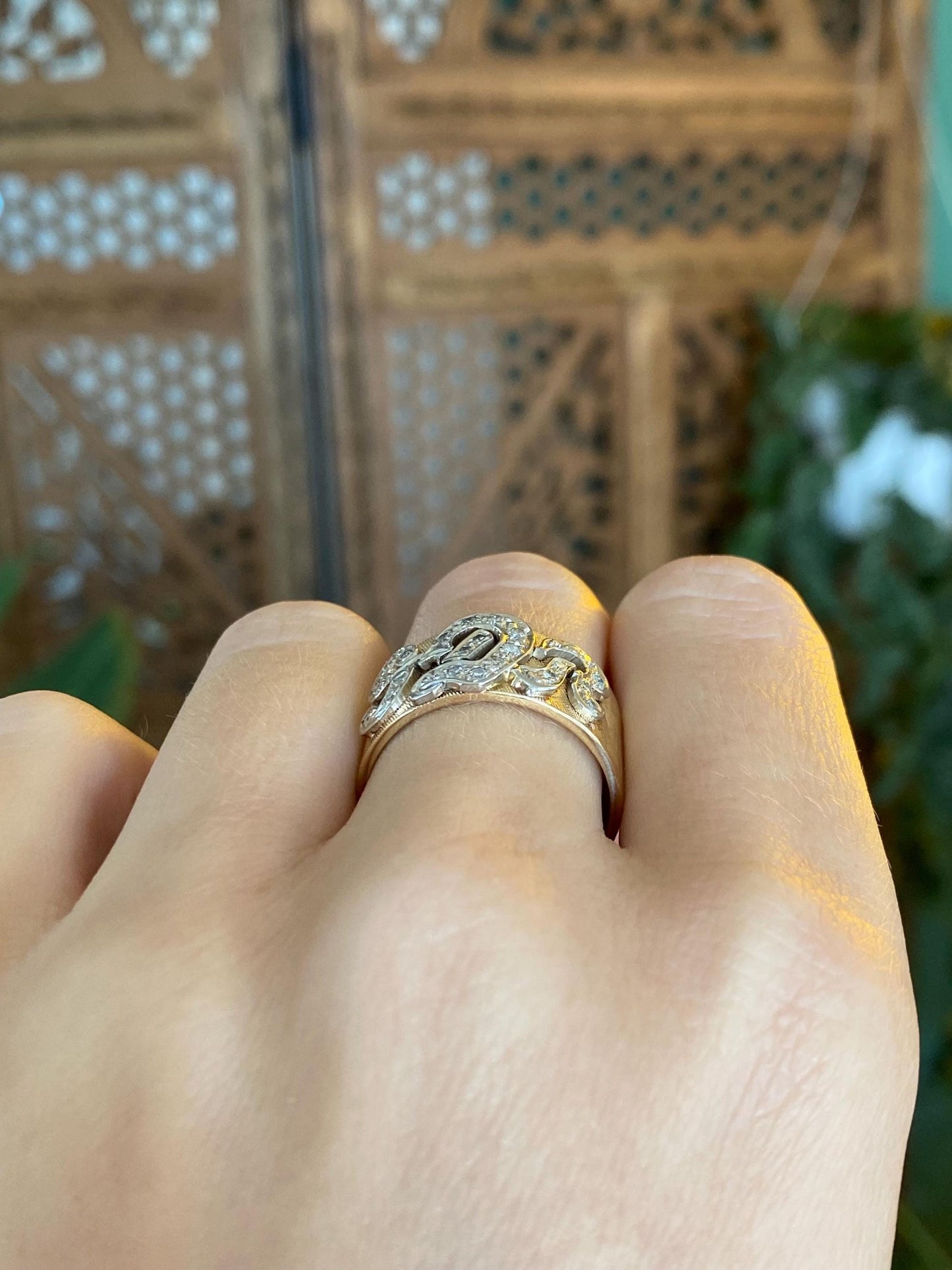 Vintage Solid 14k White & Yellow Gold Diamonds Initials 'SDR' Ring - Size 8.5