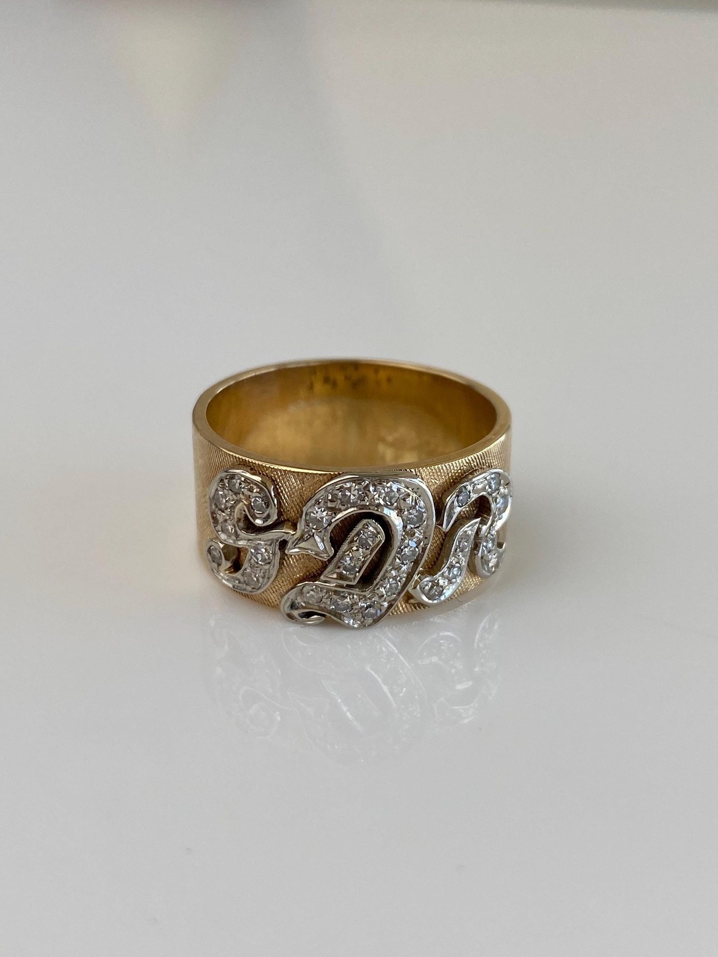 Vintage Solid 14k White & Yellow Gold Diamonds Initials 'SDR' Ring - Size 8.5