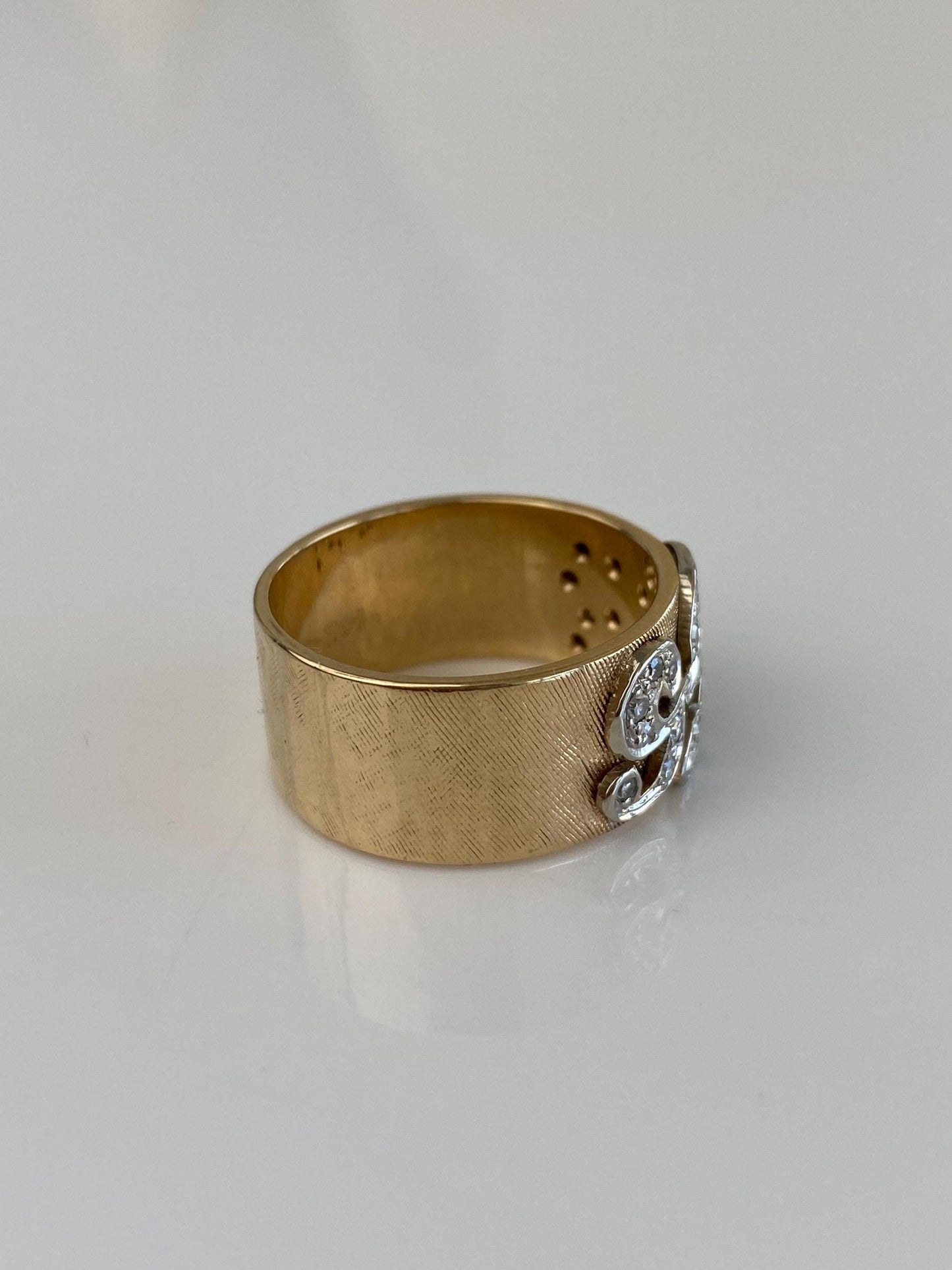 Vintage Solid 14k White & Yellow Gold Diamonds Initials 'SDR' Ring - Size 8.5