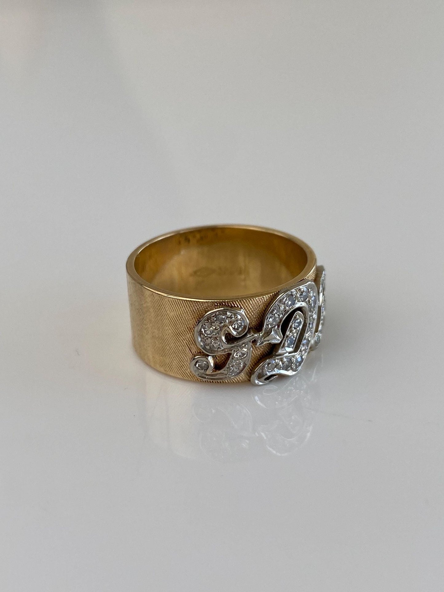 Vintage Solid 14k White & Yellow Gold Diamonds Initials 'SDR' Ring - Size 8.5