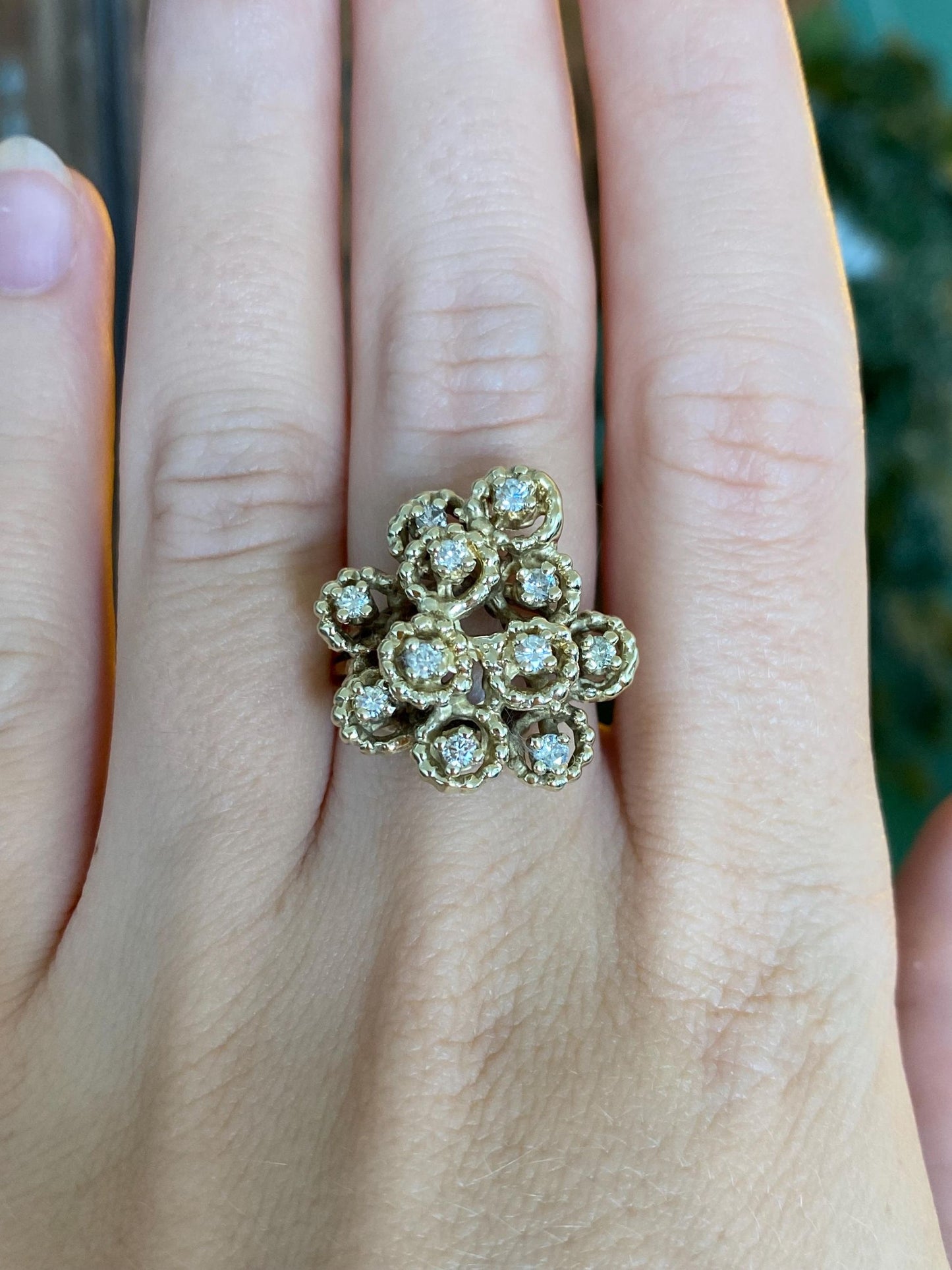 Vintage Solid 14k Yellow Gold Diamonds Ring - Size 6.75