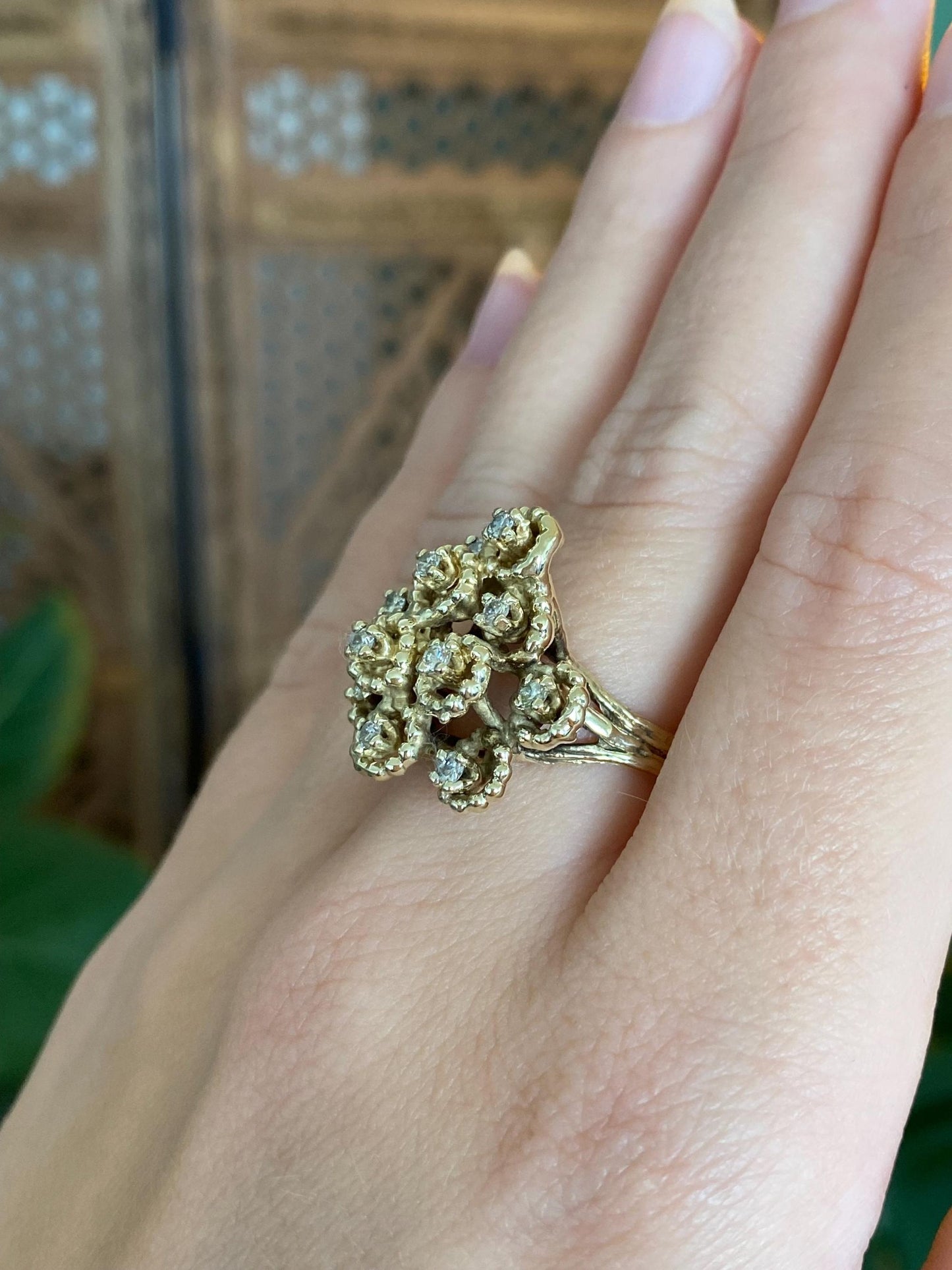 Vintage Solid 14k Yellow Gold Diamonds Ring - Size 6.75