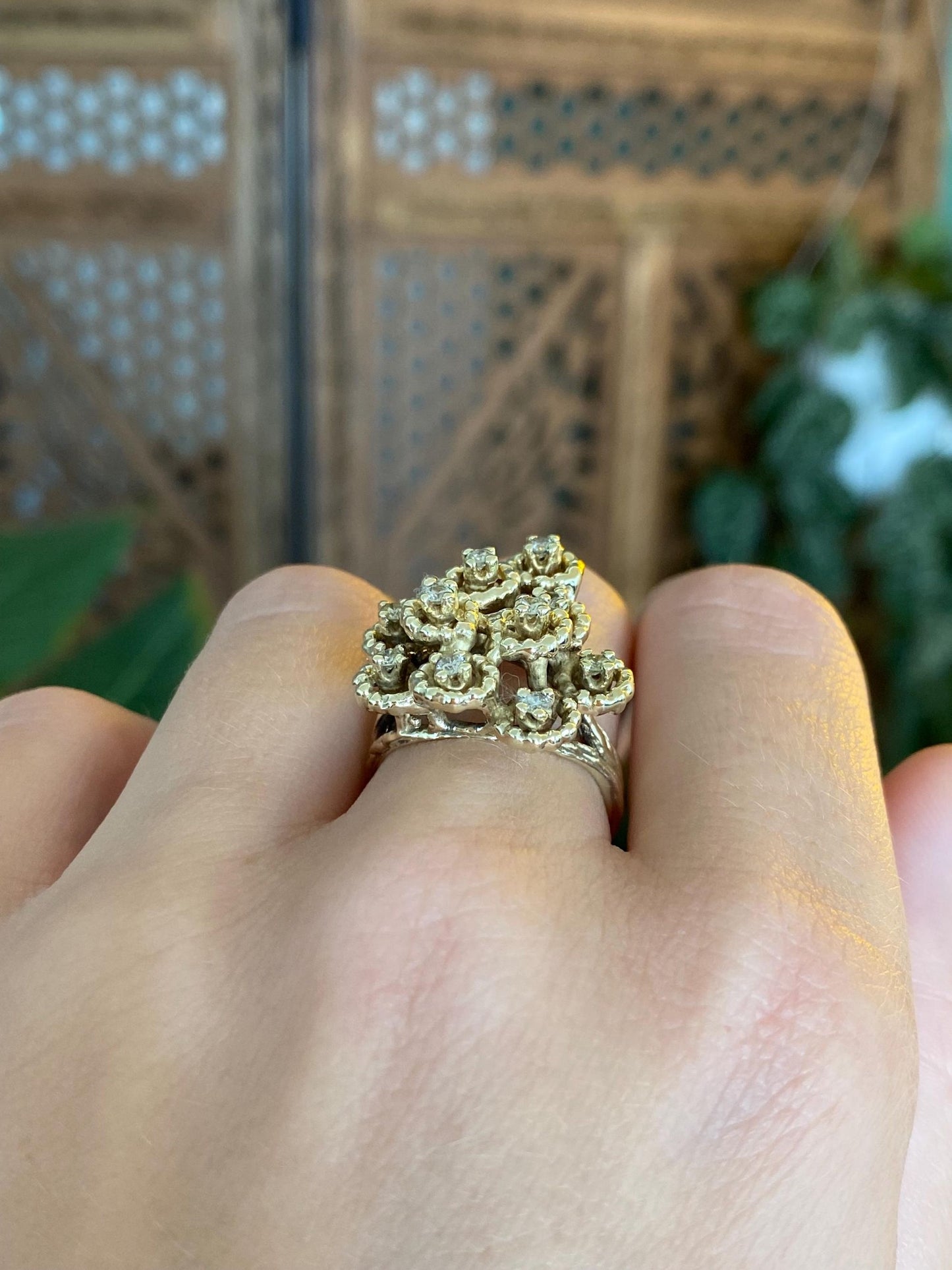 Vintage Solid 14k Yellow Gold Diamonds Ring - Size 6.75