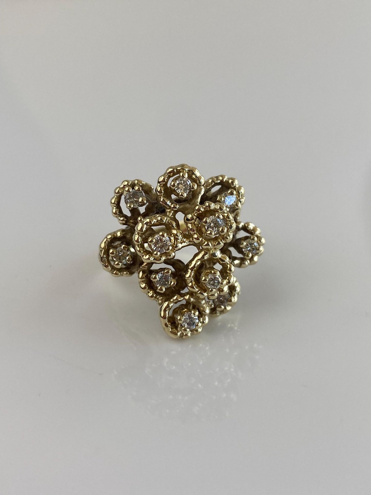 Vintage Solid 14k Yellow Gold Diamonds Ring - Size 6.75