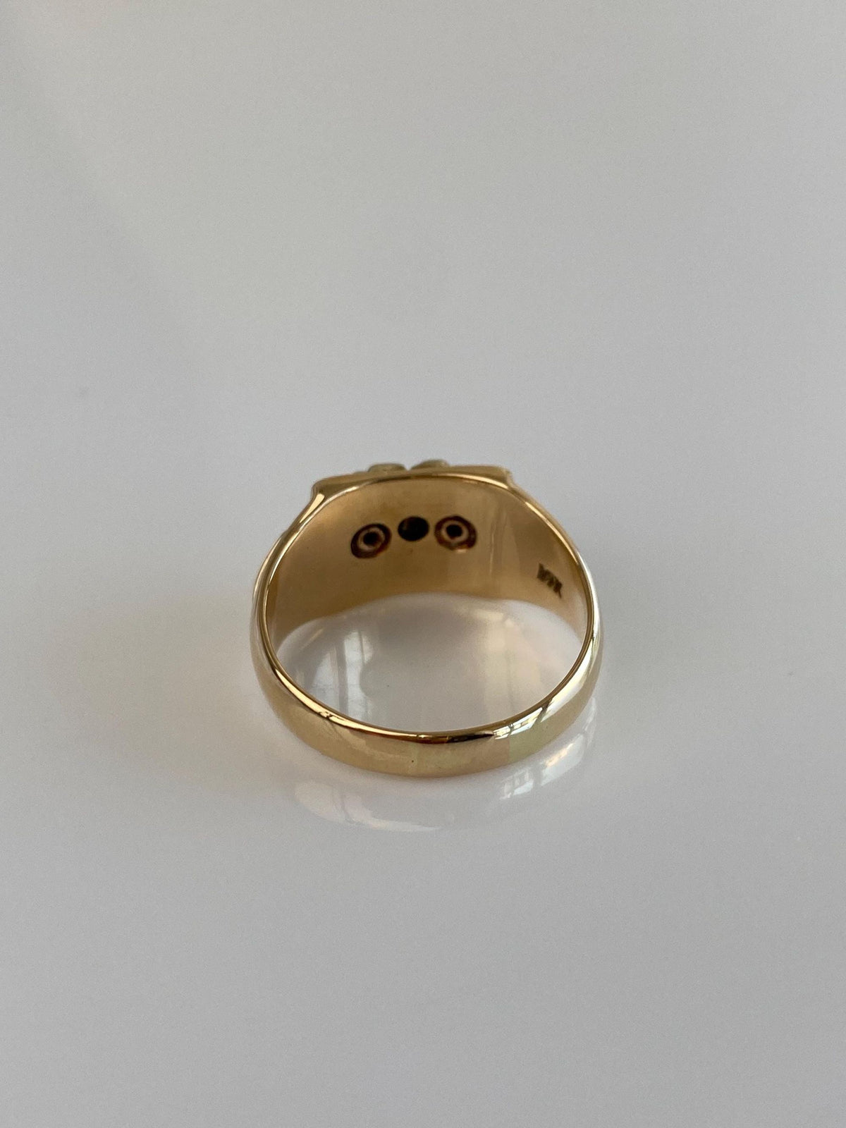 Vintage Solid 14k White & Yellow Gold Masonic Diamond Enamel Eagle Ring Band - Size 7.25