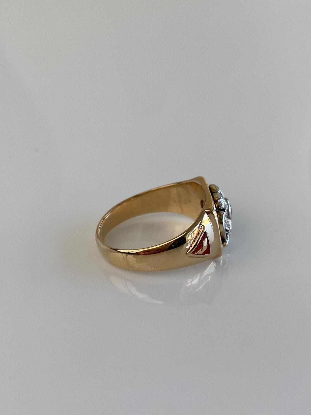 Vintage Solid 14k White & Yellow Gold Masonic Diamond Enamel Eagle Ring Band - Size 7.25