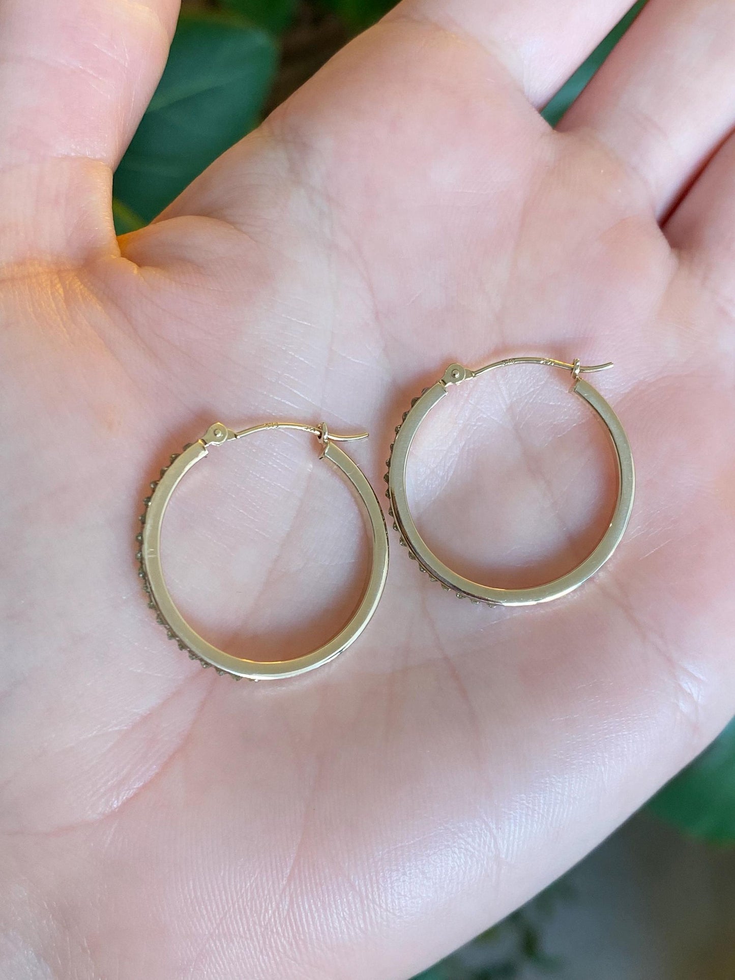 Vintage 14k Yellow Gold Clear Enamel Hoop Earrings