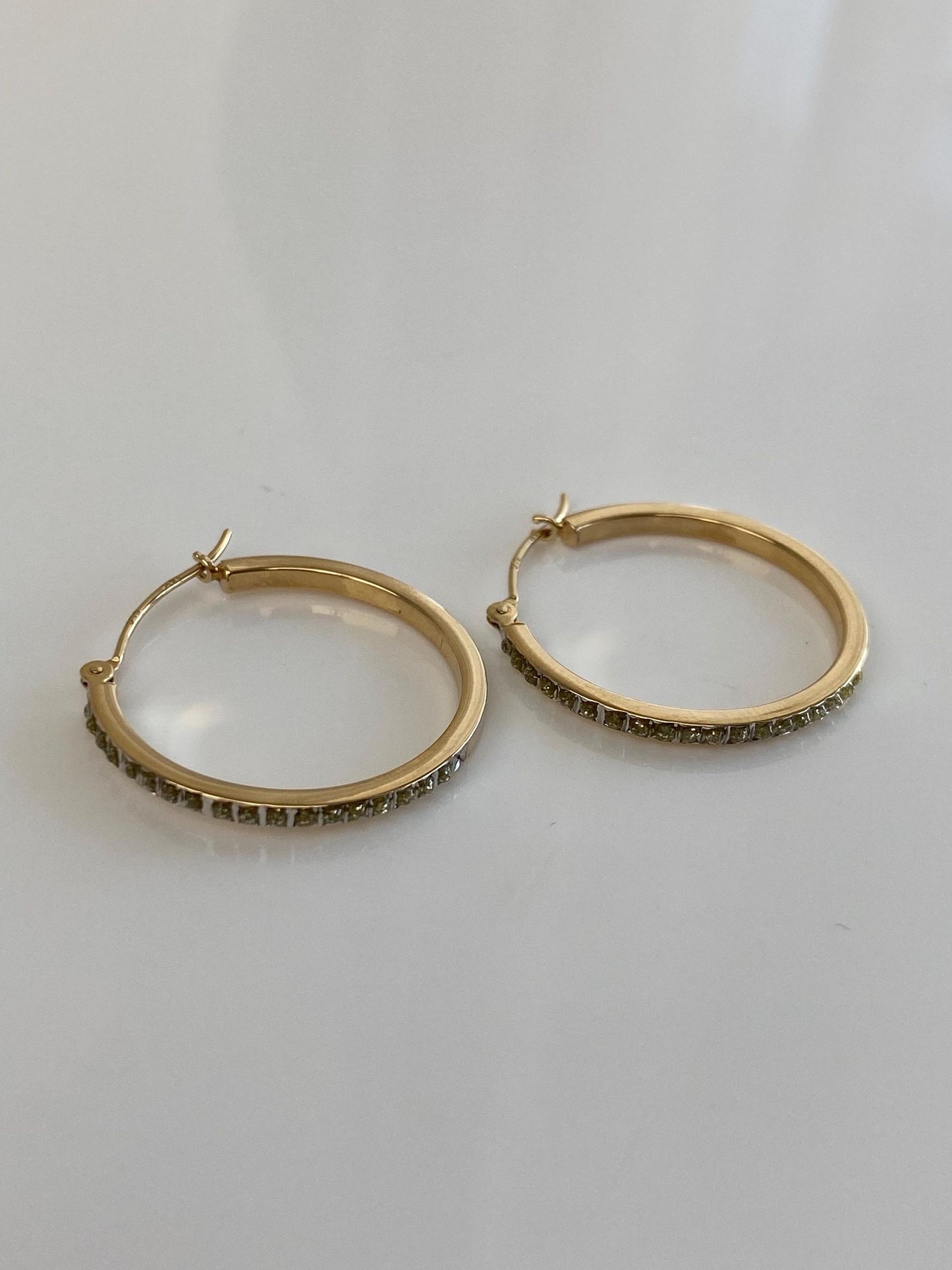 Vintage 14k Yellow Gold Clear Enamel Hoop Earrings