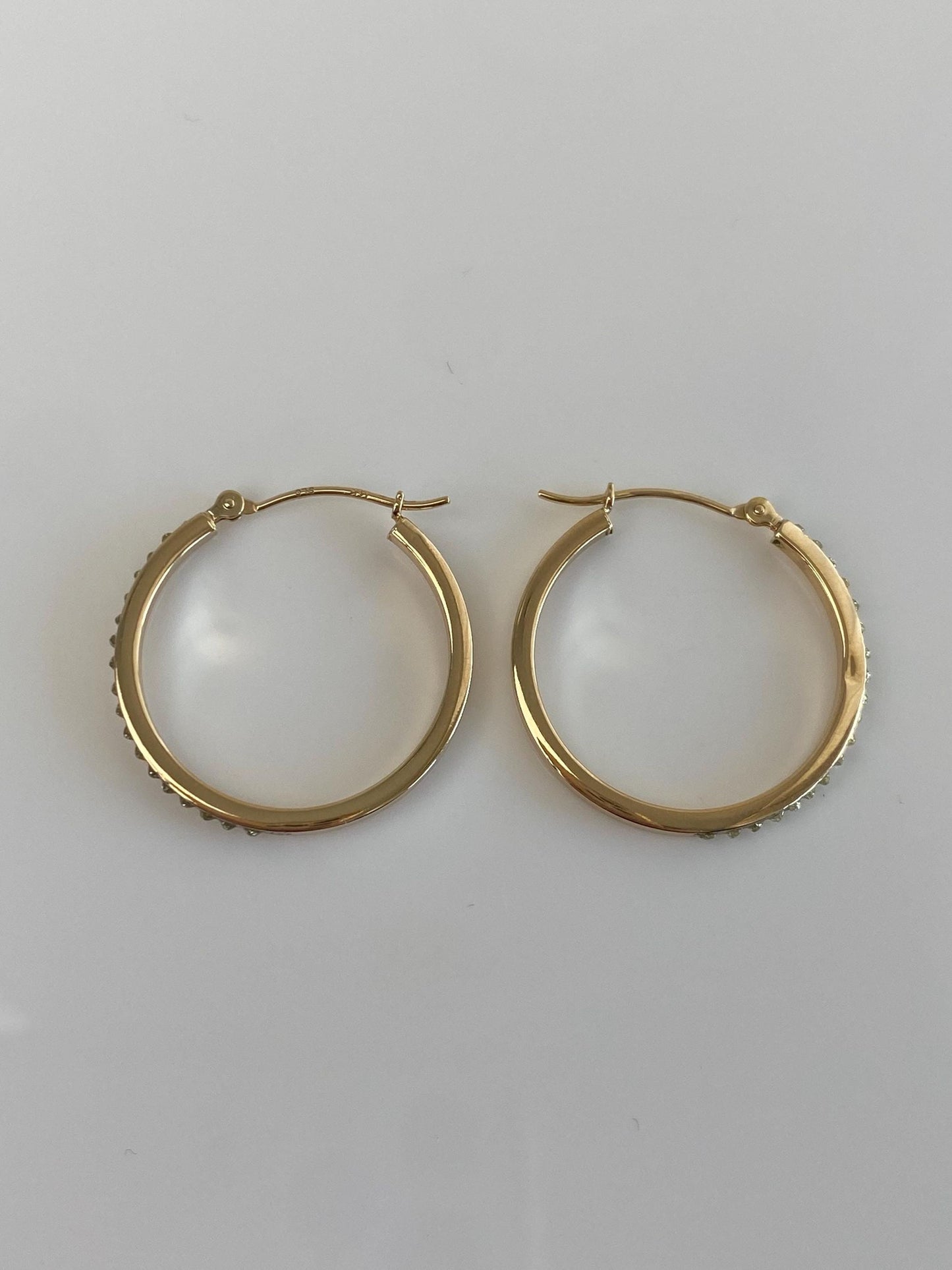 Vintage 14k Yellow Gold Clear Enamel Hoop Earrings