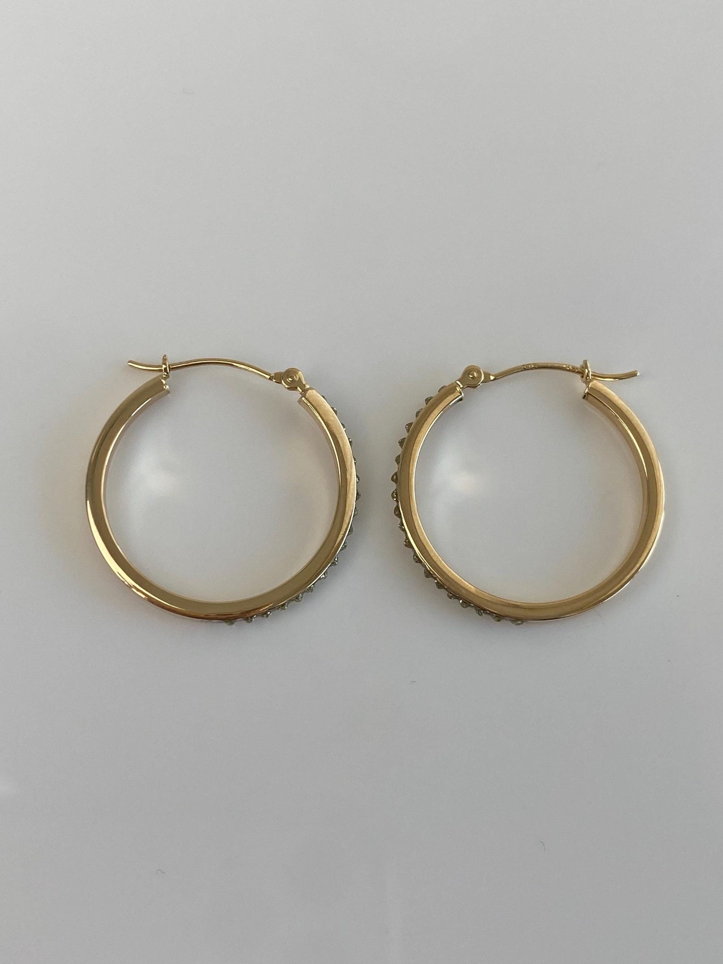 Vintage 14k Yellow Gold Clear Enamel Hoop Earrings