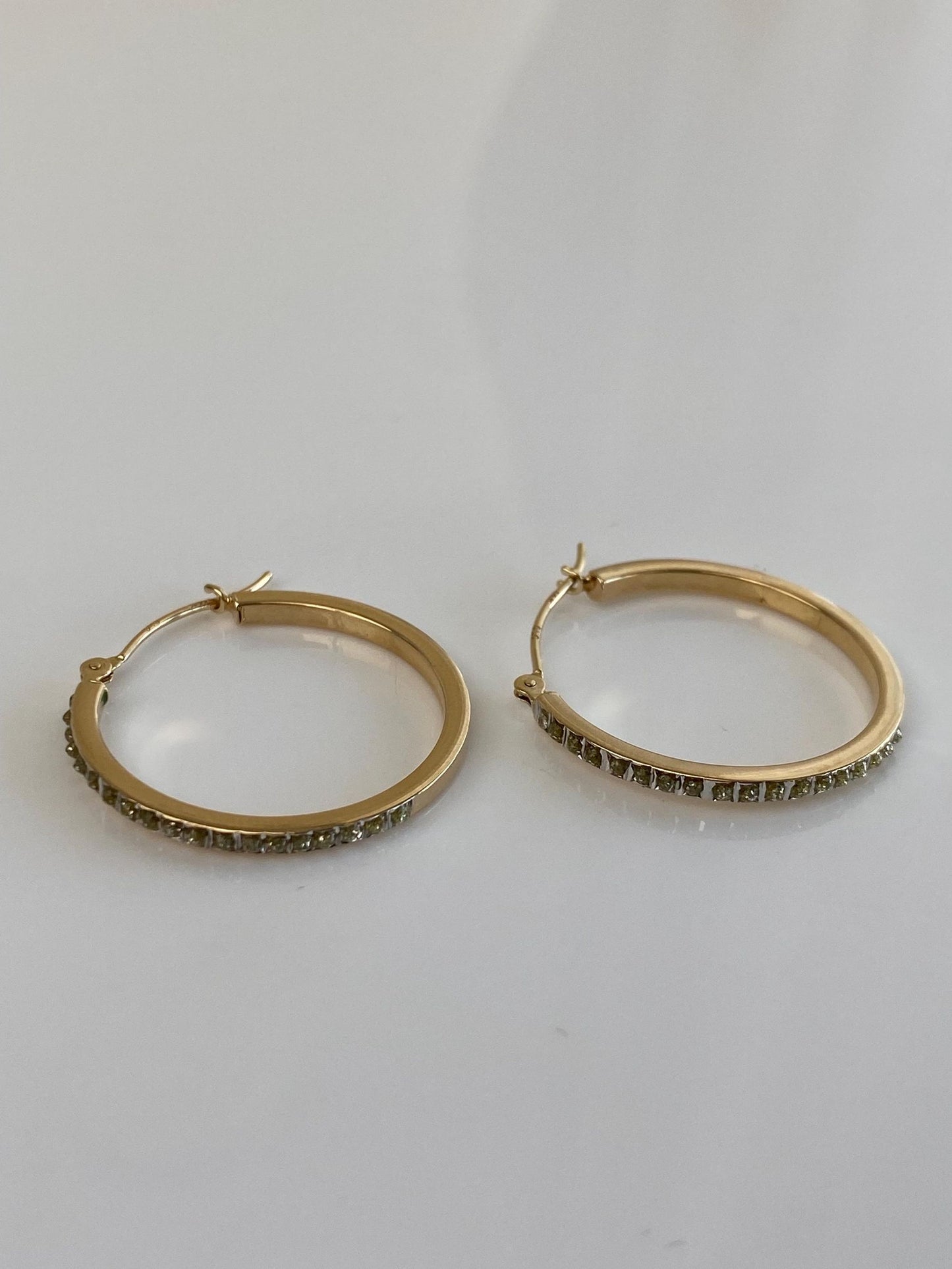 Vintage 14k Yellow Gold Clear Enamel Hoop Earrings