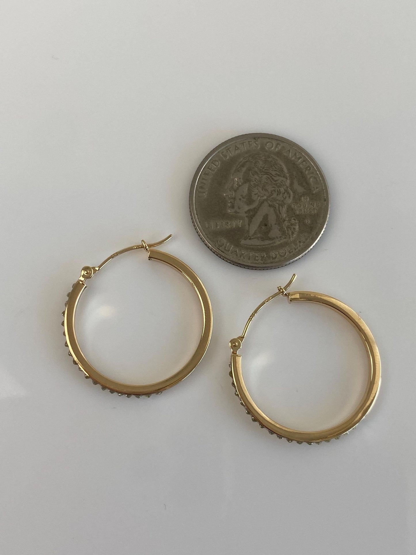 Vintage 14k Yellow Gold Clear Enamel Hoop Earrings