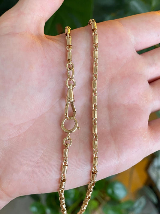 Vintage Solid 14k Yellow Gold Fancy Link Pocket Watch Chain Necklace - 13.5 inches