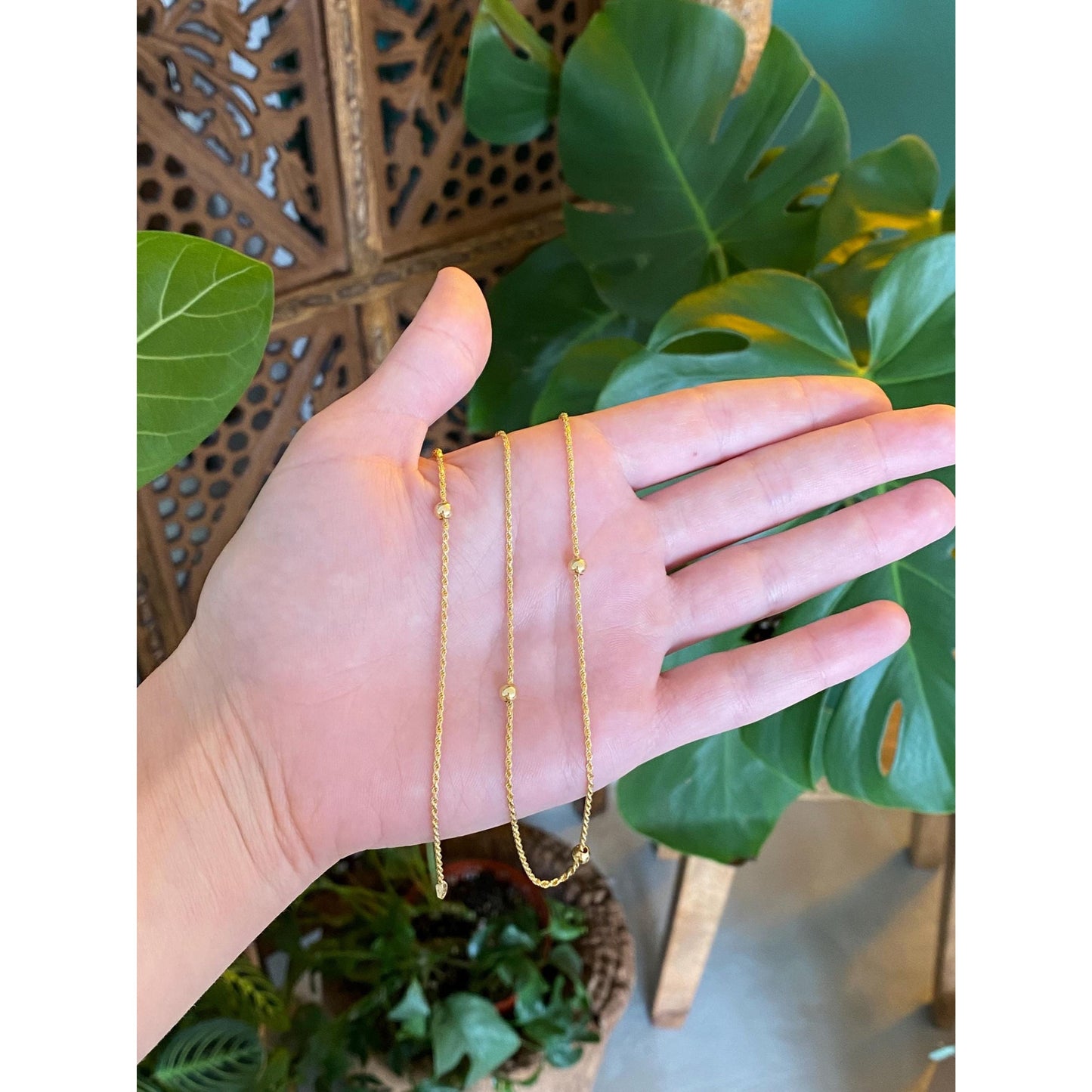 Vintage Solid 18k Yellow Gold Gold Ball Dainty Rope Chain Necklace - 23.75 inches