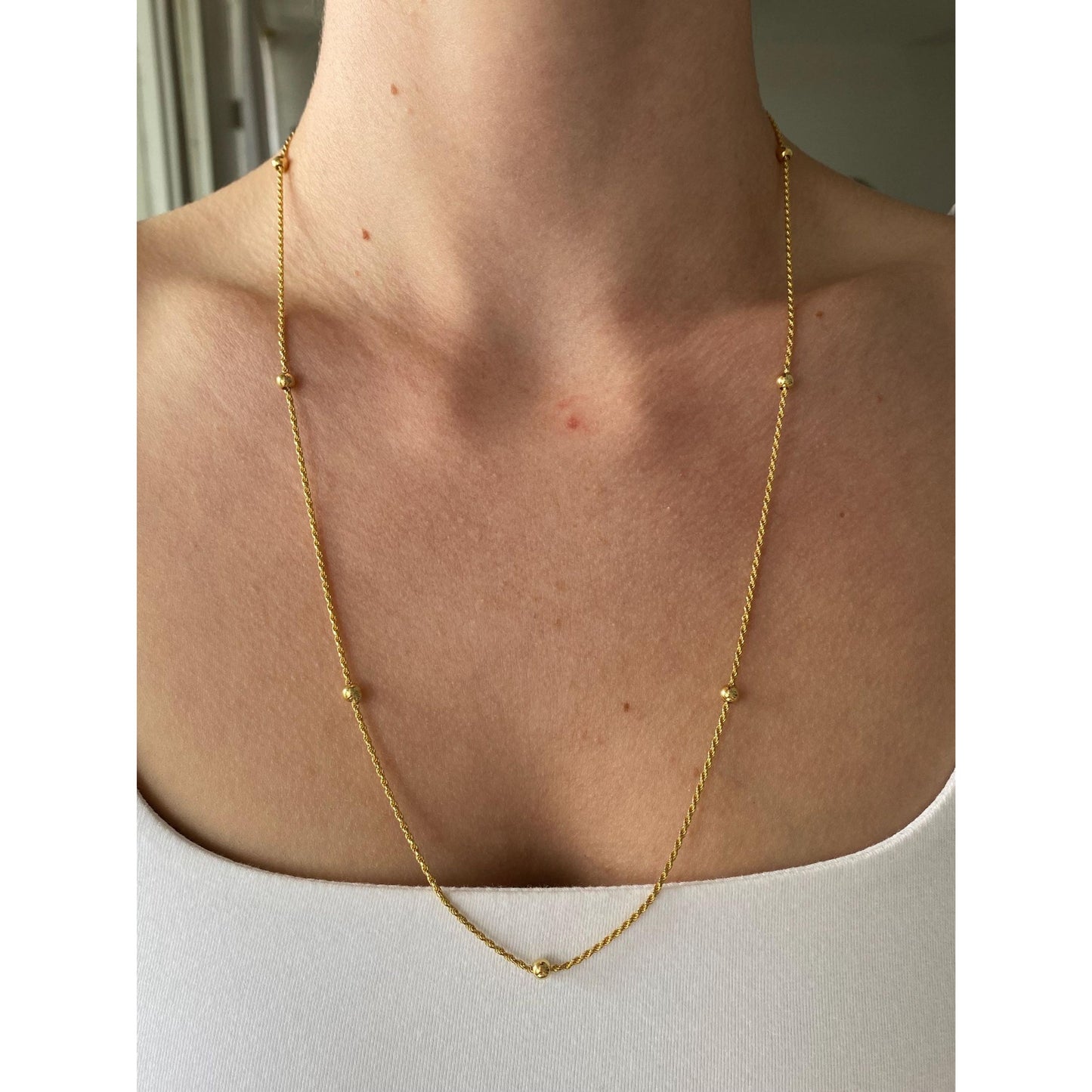 Vintage Solid 18k Yellow Gold Gold Ball Dainty Rope Chain Necklace - 23.75 inches